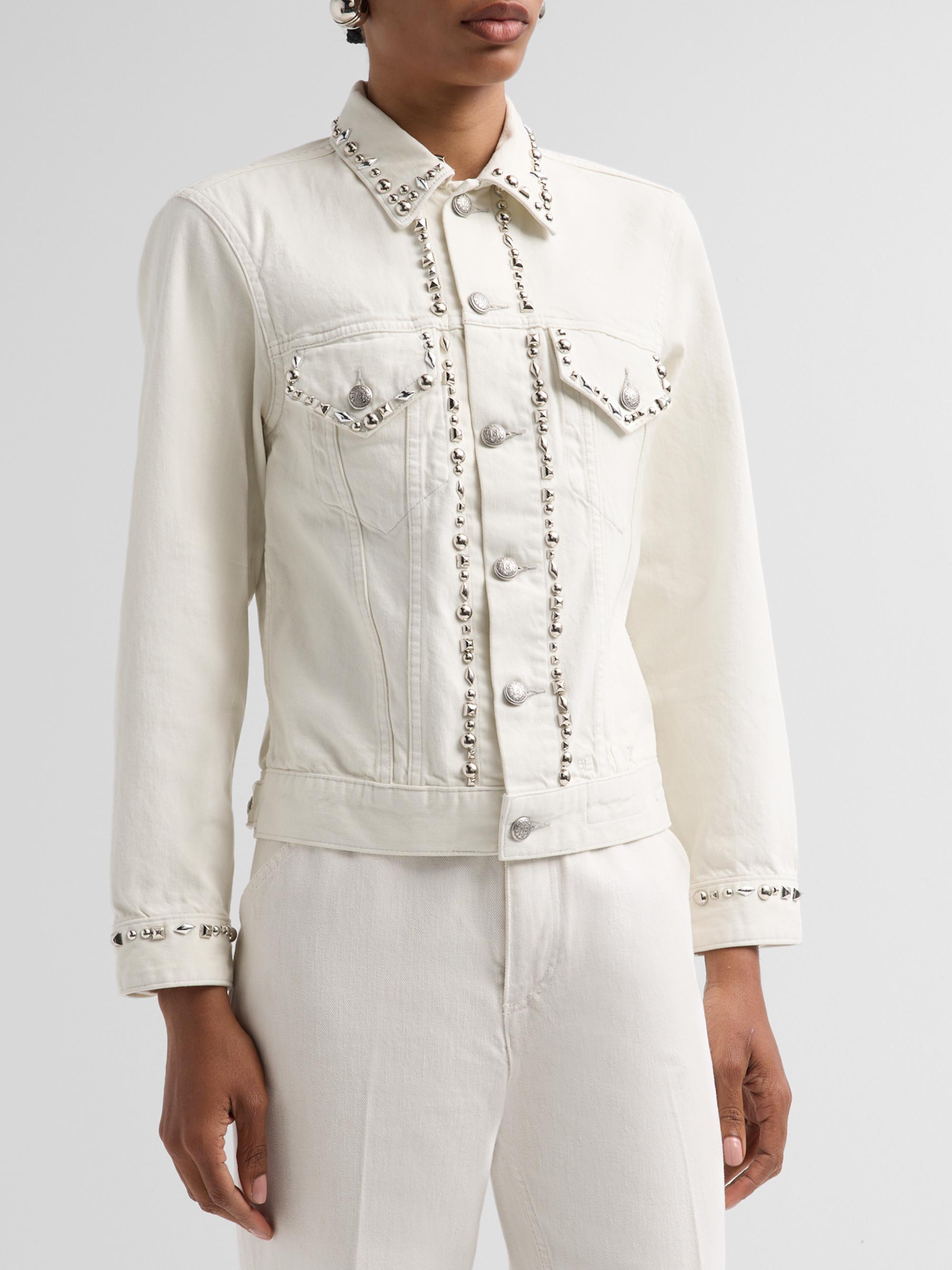 R13 Women's Shrunken Studded Trucker Jacket - Cement White | Thumbnail 4