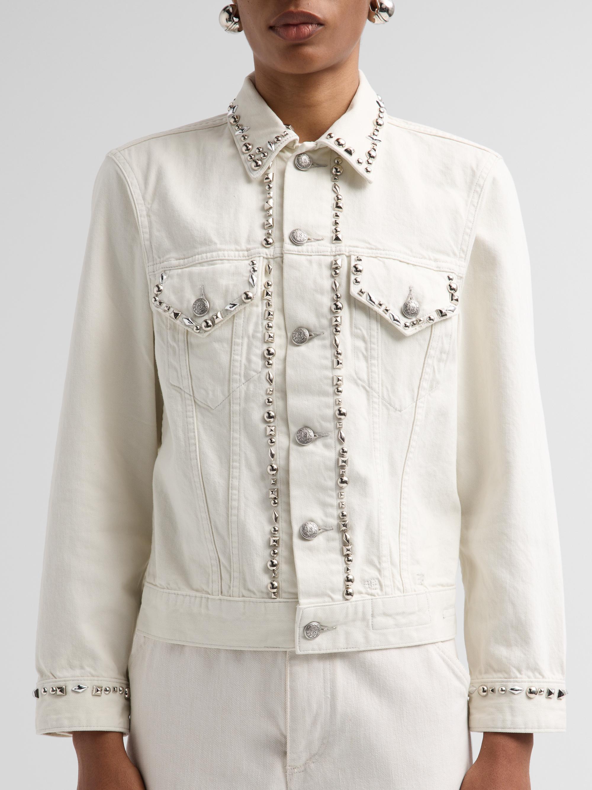 R13 Women's Shrunken Studded Trucker Jacket - Cement White | Thumbnail 5