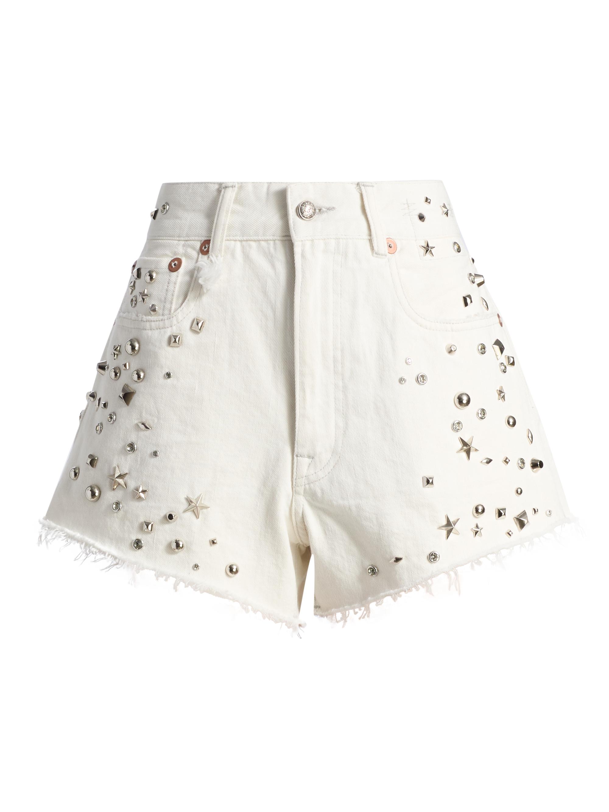 R13 Women's Studded Boyfriend Shorts - Cement White