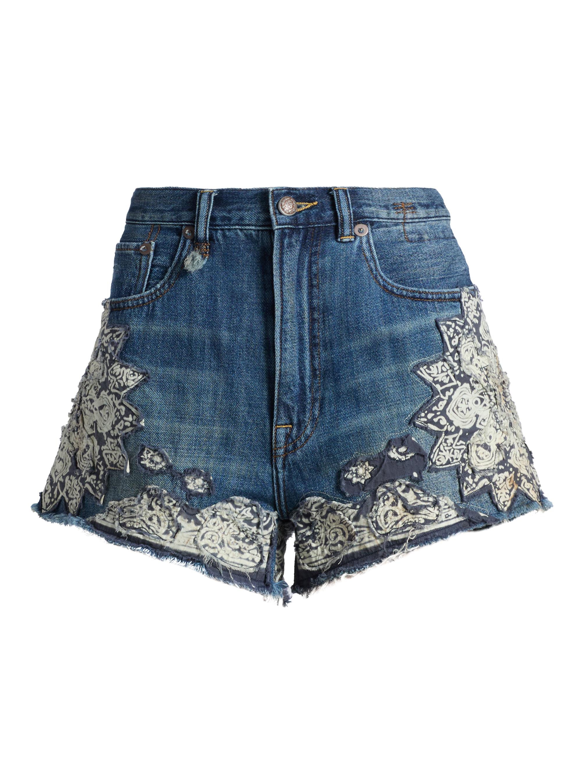 R13 Women's X-BF Embroidered Denim Shorts - Crushed Blue Bandana