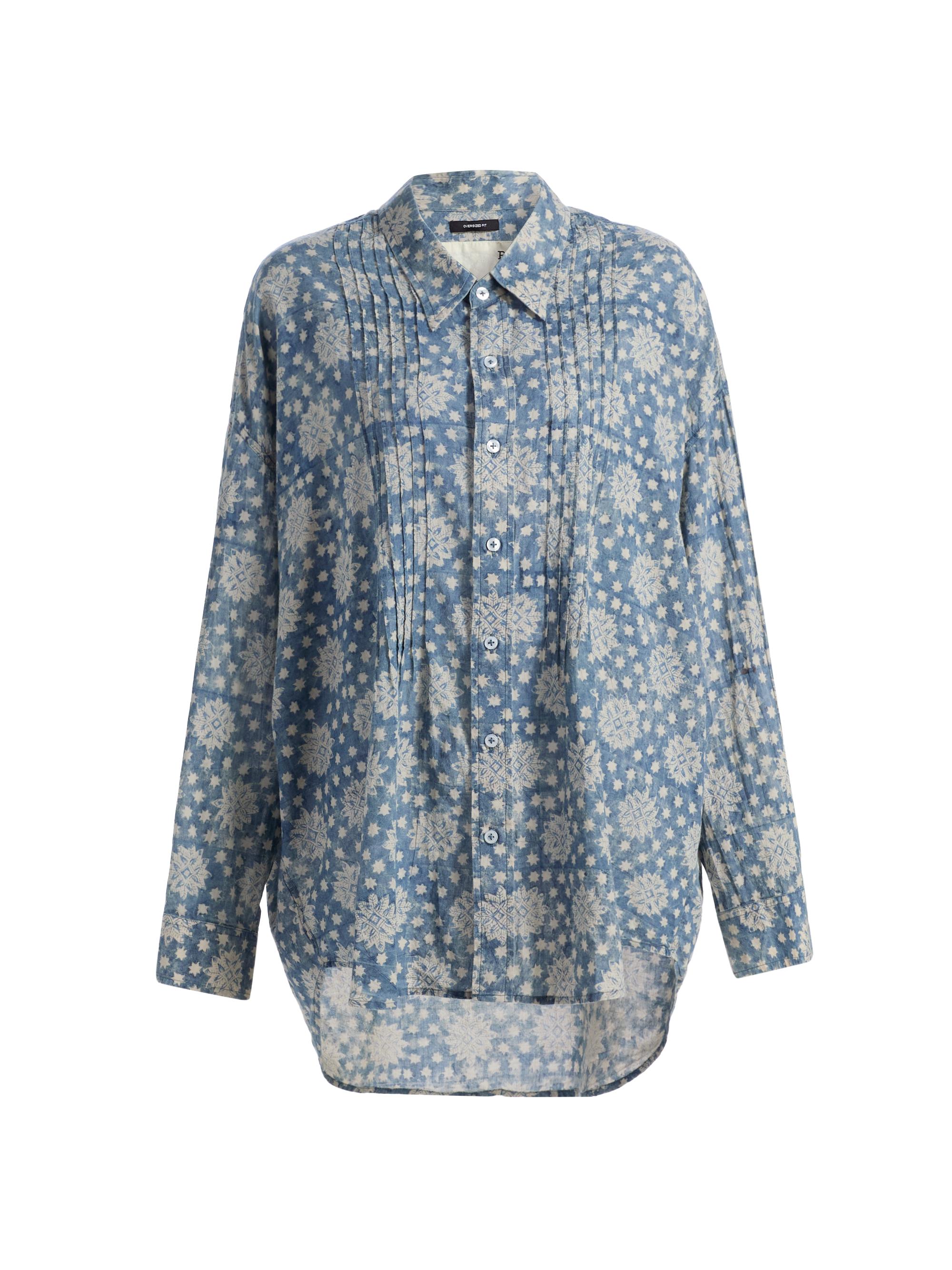 R13 Women's Pintuck Linen Printed Shirt - Indigo Medallion Print