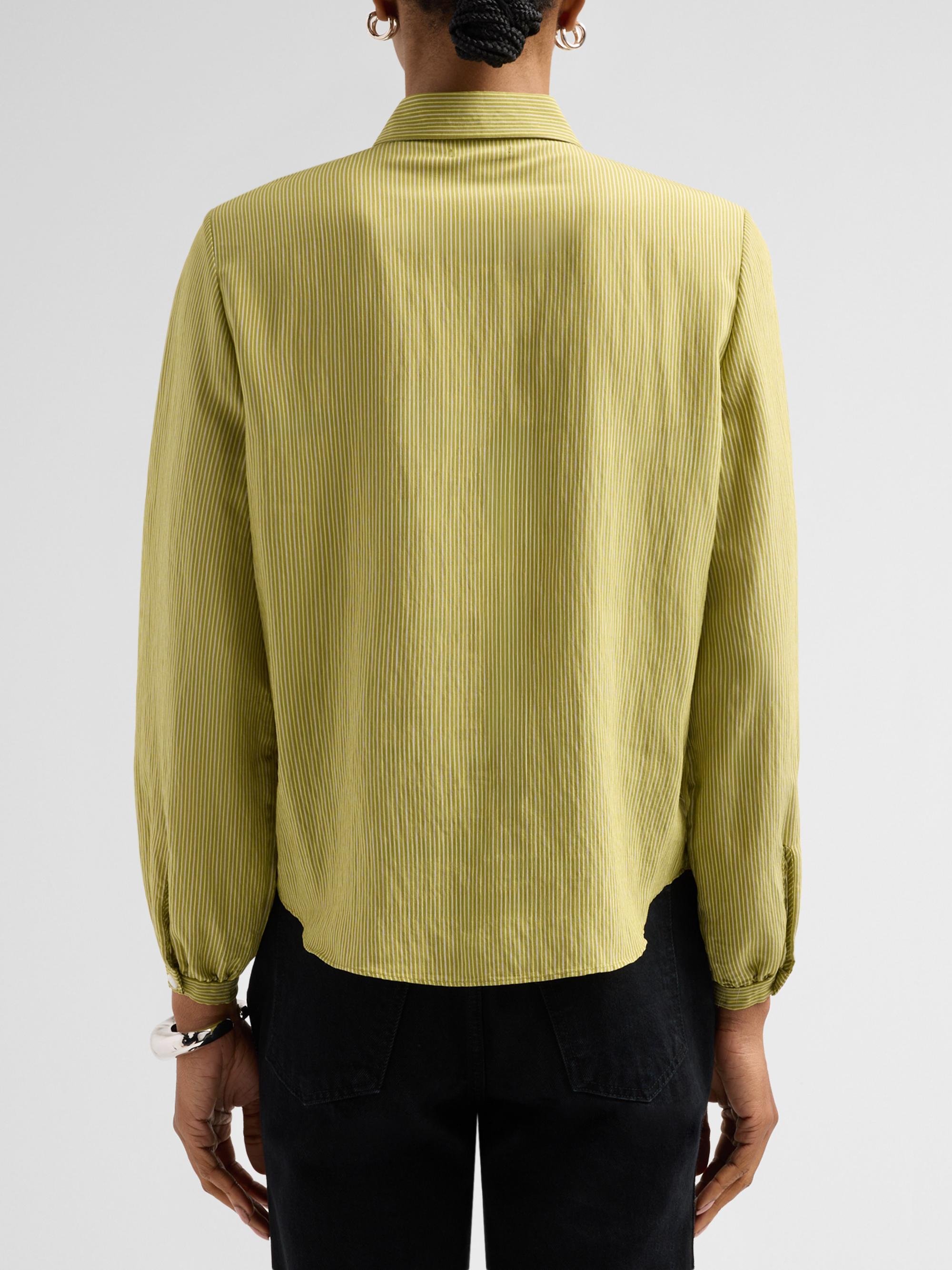 R13 Women's Pinstriped Ruffle Blouse - Green Stripe | Thumbnail 3