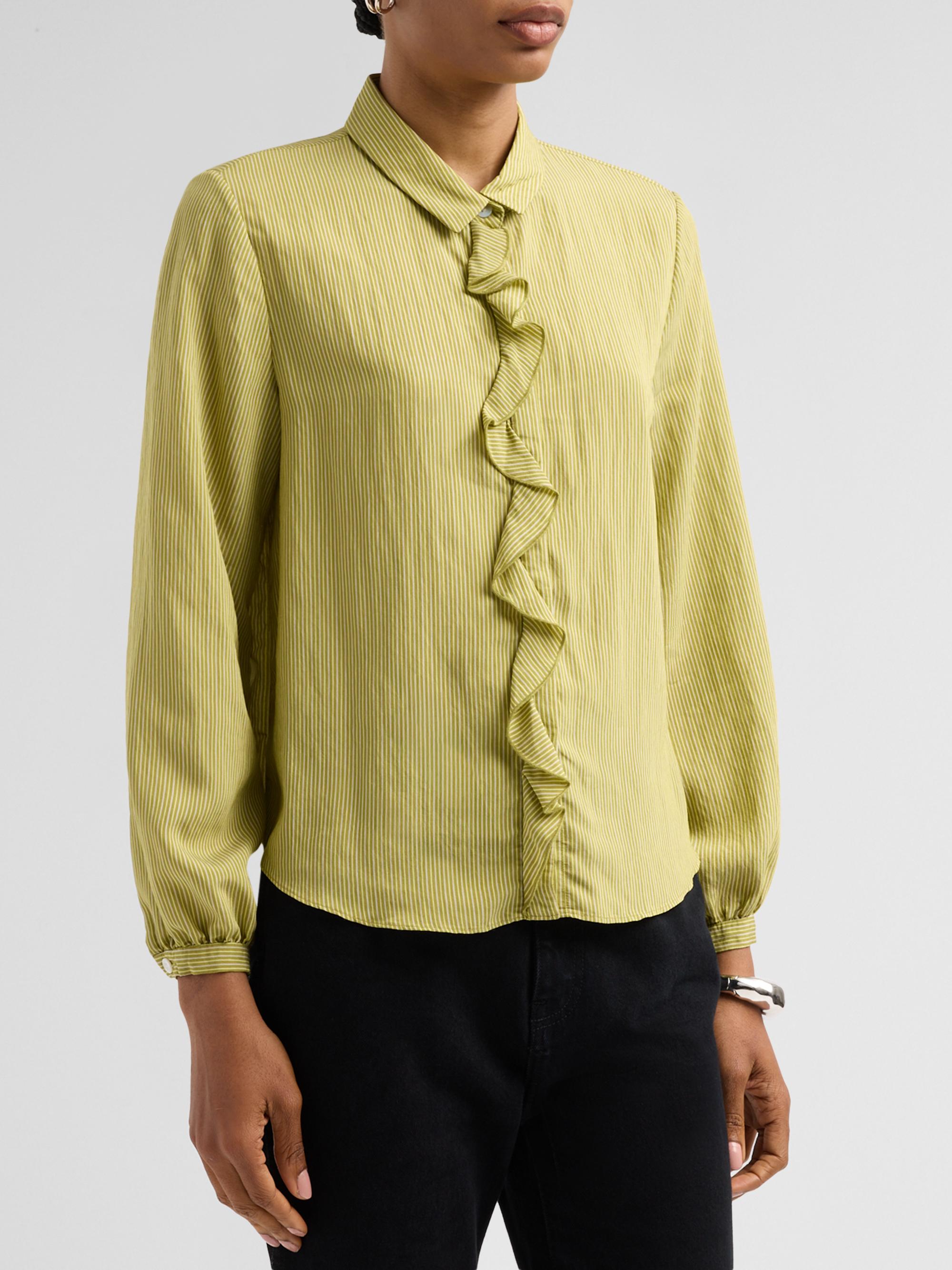R13 Women's Pinstriped Ruffle Blouse - Green Stripe | Thumbnail 4