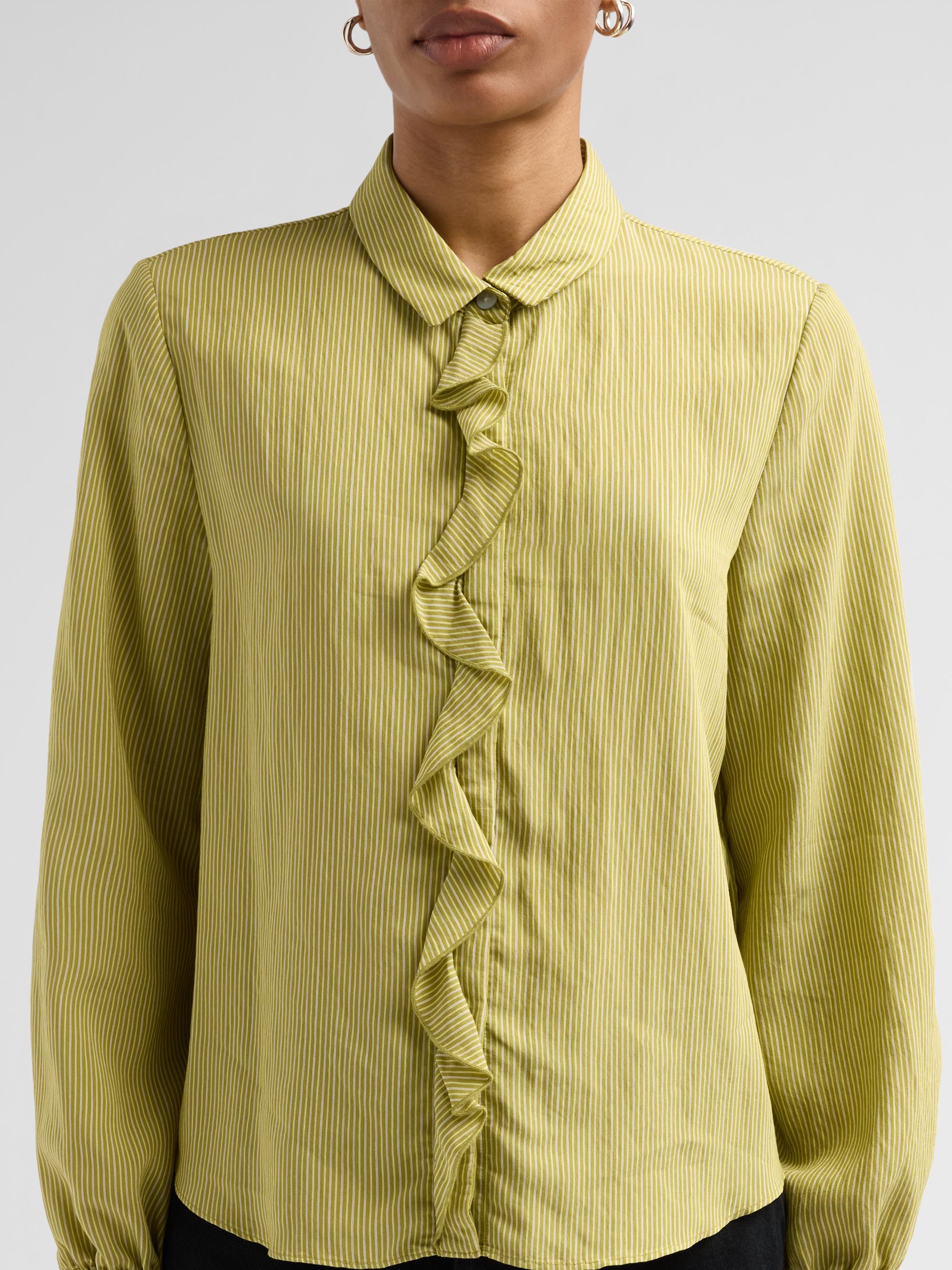 R13 Women's Pinstriped Ruffle Blouse - Green Stripe | Thumbnail 5
