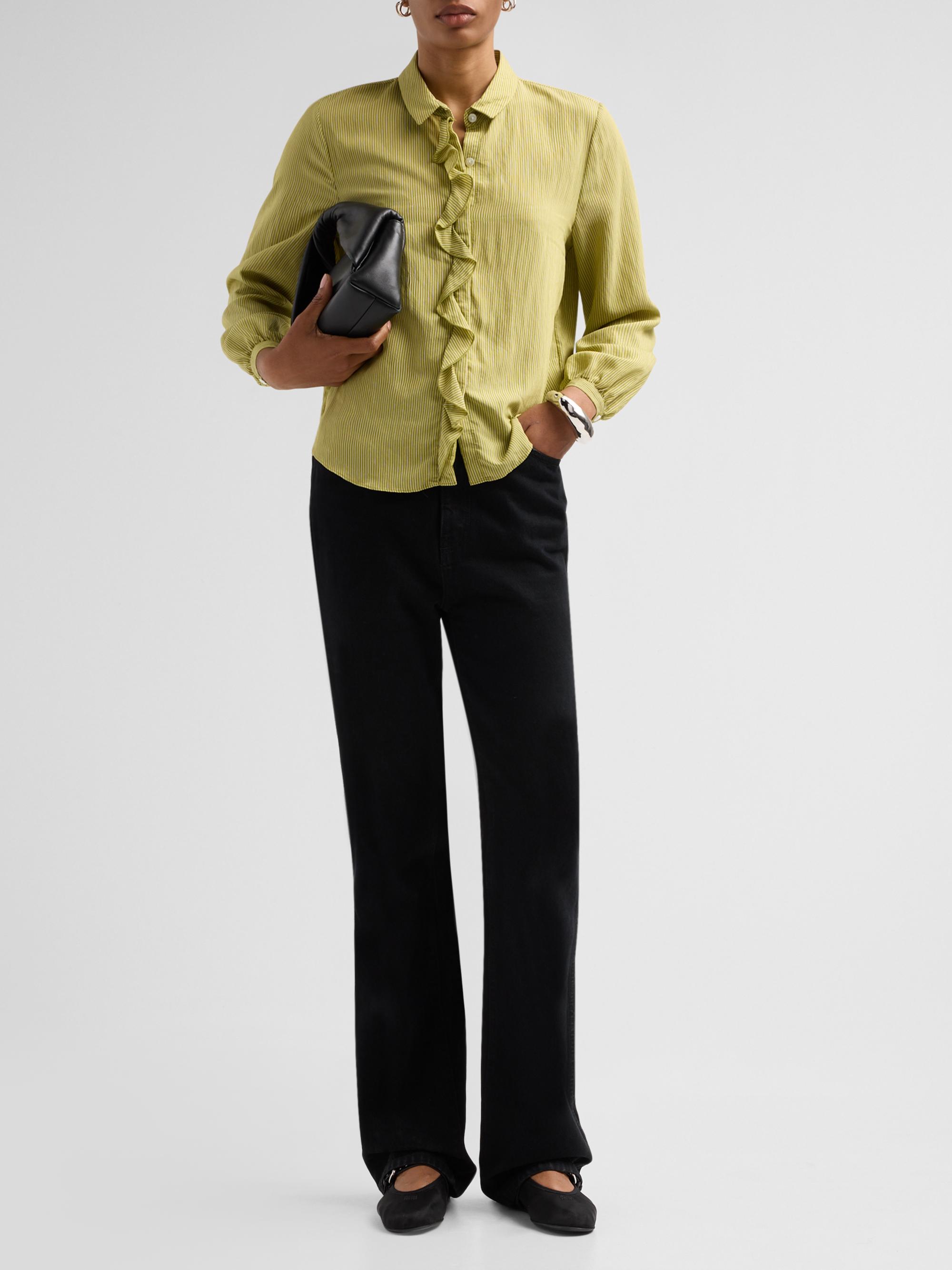 R13 Women's Pinstriped Ruffle Blouse - Green Stripe | Thumbnail 2