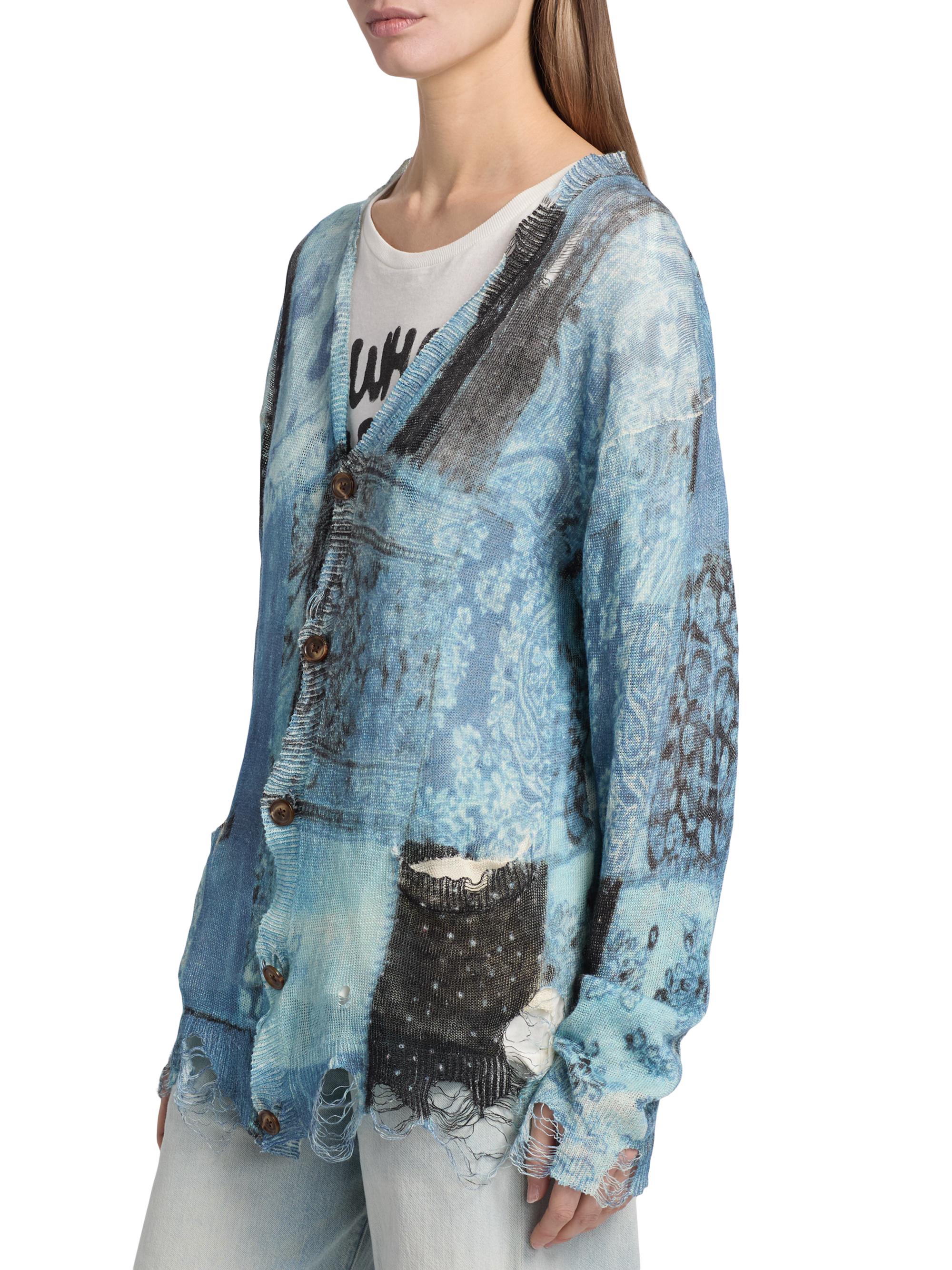 R13 Printed Linen Boyfriend Cardigan | Saks Fifth Avenue