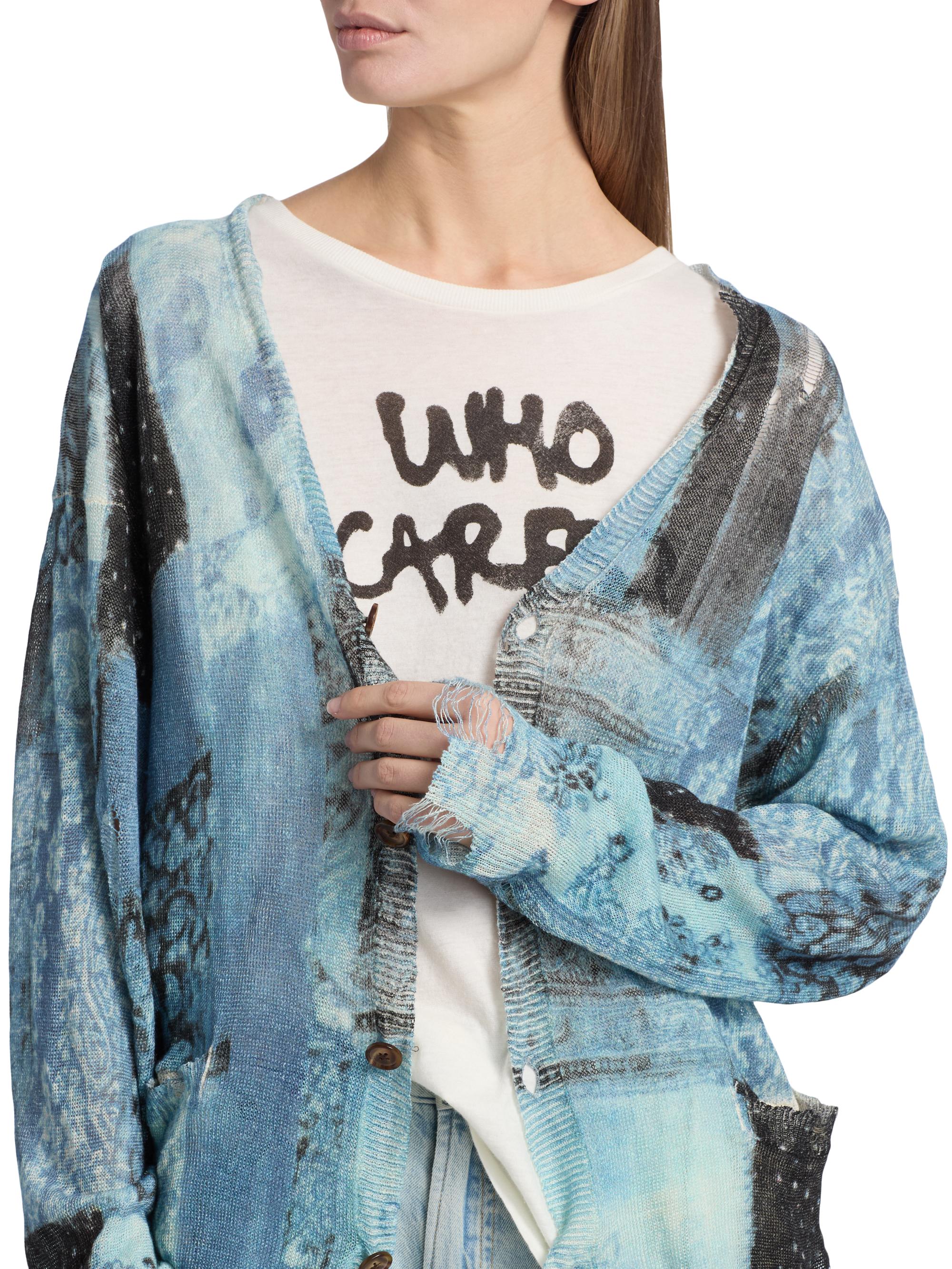 R13 Printed Linen Boyfriend Cardigan | Saks Fifth Avenue
