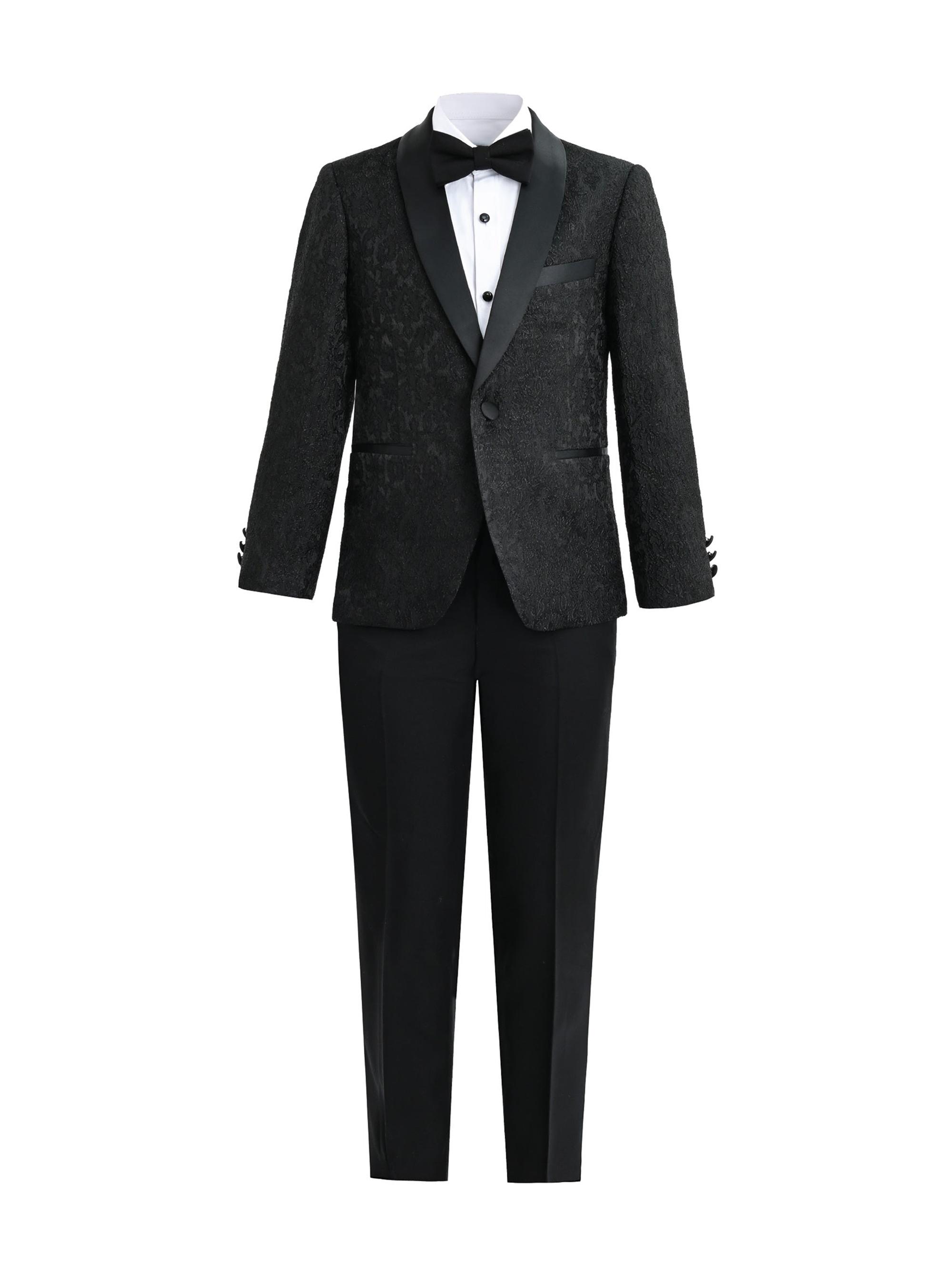 Moustache Little Boy's & Boy's Textured Suit Set with Satin Lapels - Black