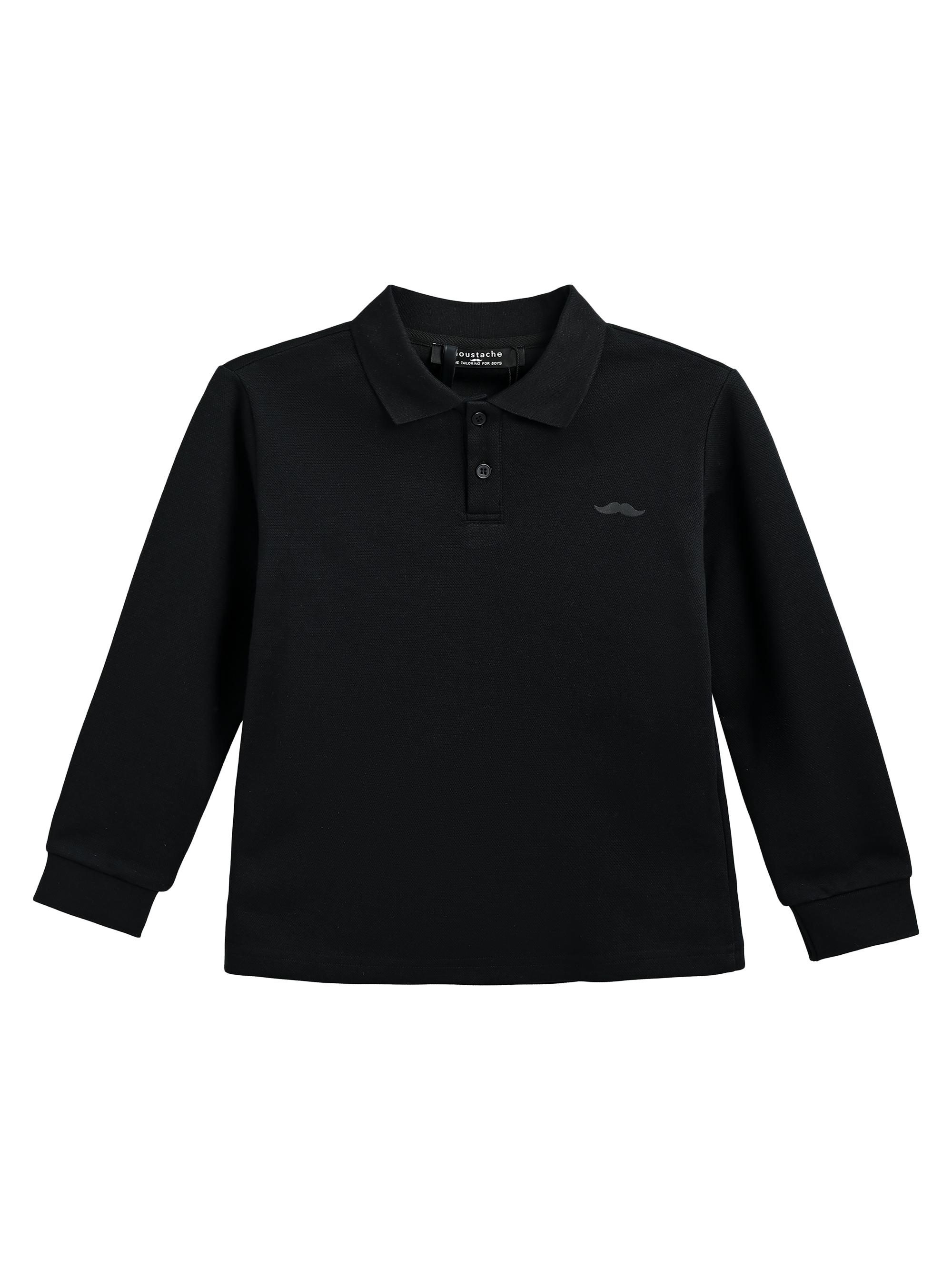 Moustache Little Boy's & Boy's Long Sleeve Polo Shirt - Black