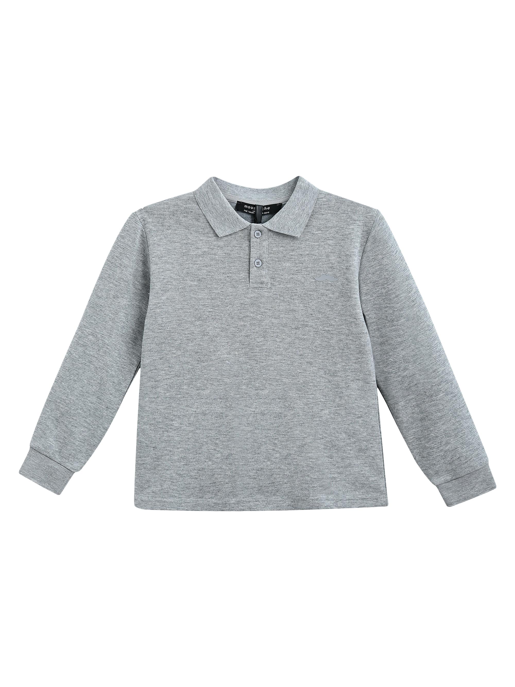 Moustache Little Boy's & Boy's Long Sleeve Polo Shirt - Grey