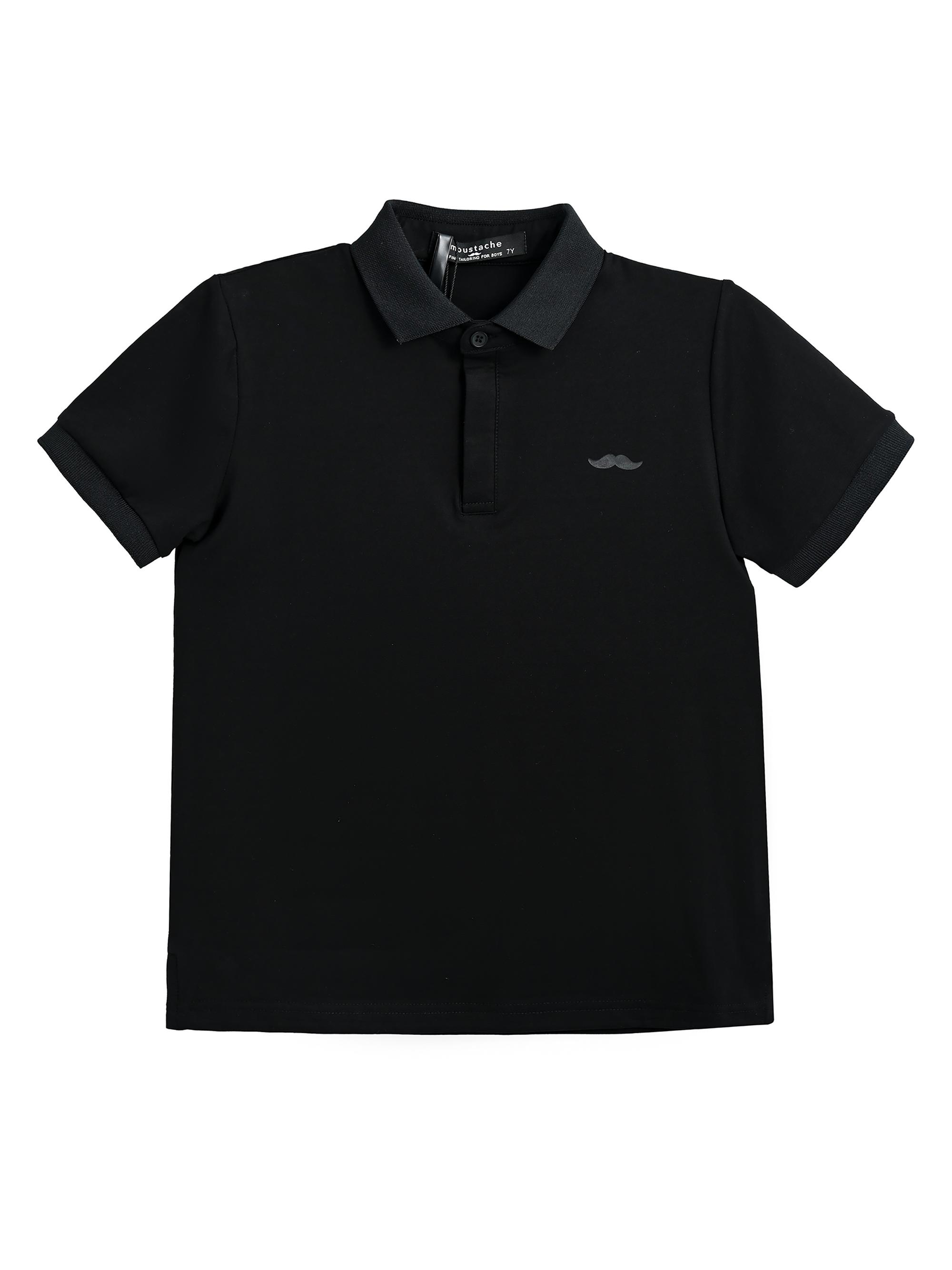 Moustache Little Boy's & Boy's Polo Shirt with Trim - Black
