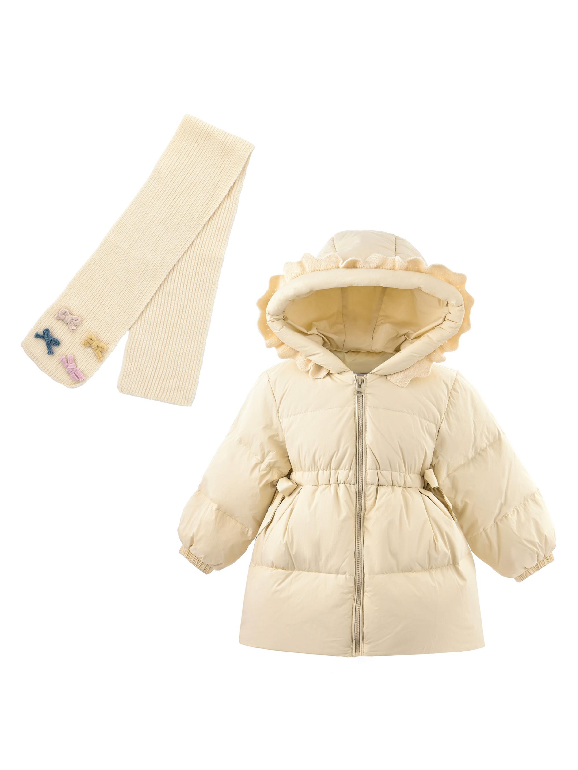 Mimi Tutu Little Girl's Ruffle-Hood Coat with Matching Scarf - Beige