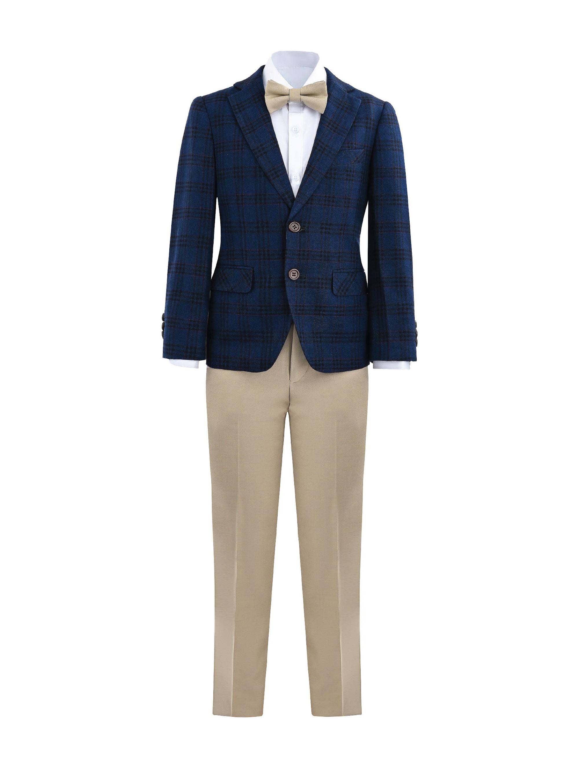 Moustache Little Boy's & Boy's Plaid Suit Jacket and Pants Set - Blue
