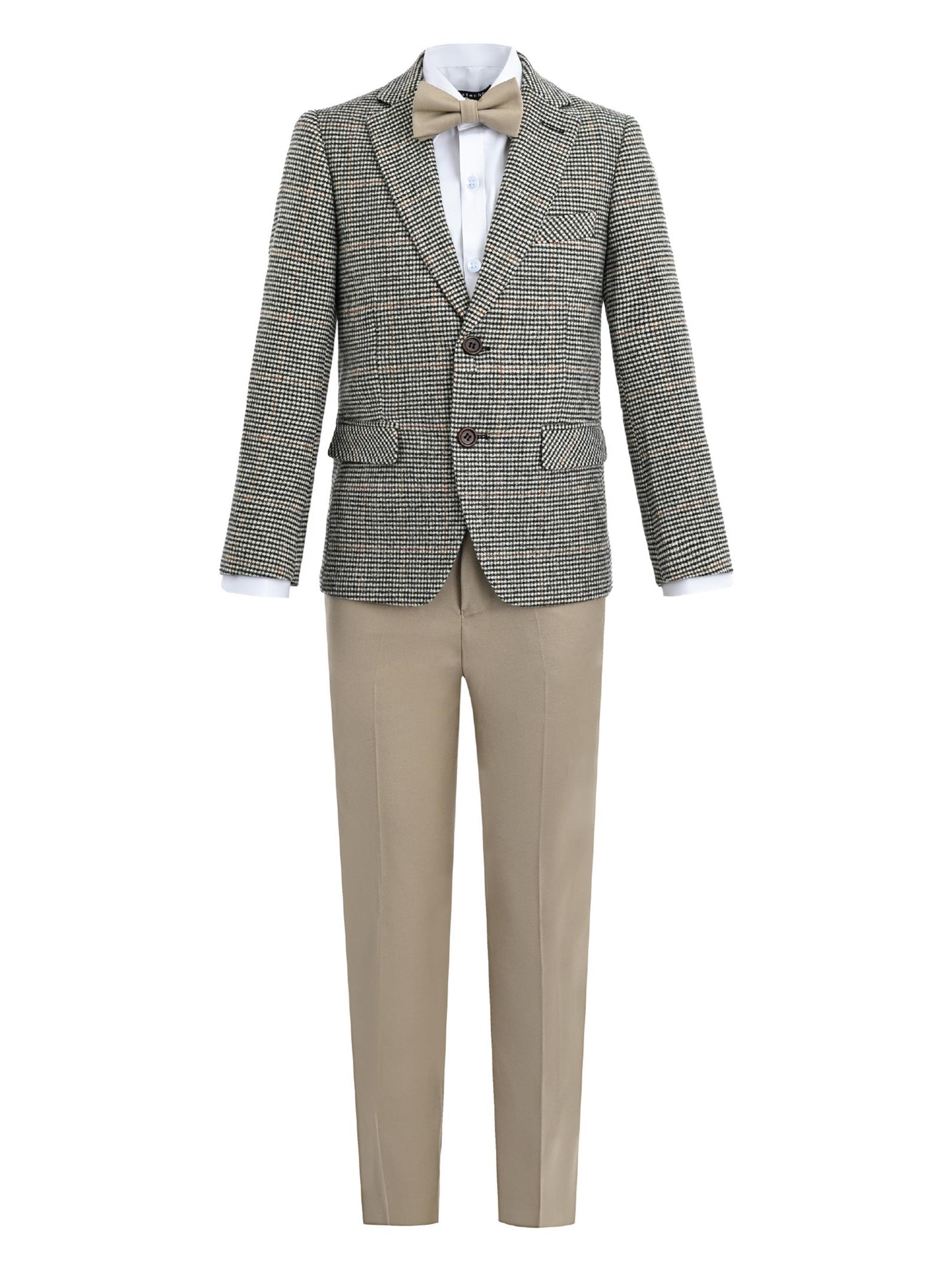 Moustache Little Boy's & Boy's Checkered Blazer and Trousers Set - Beige