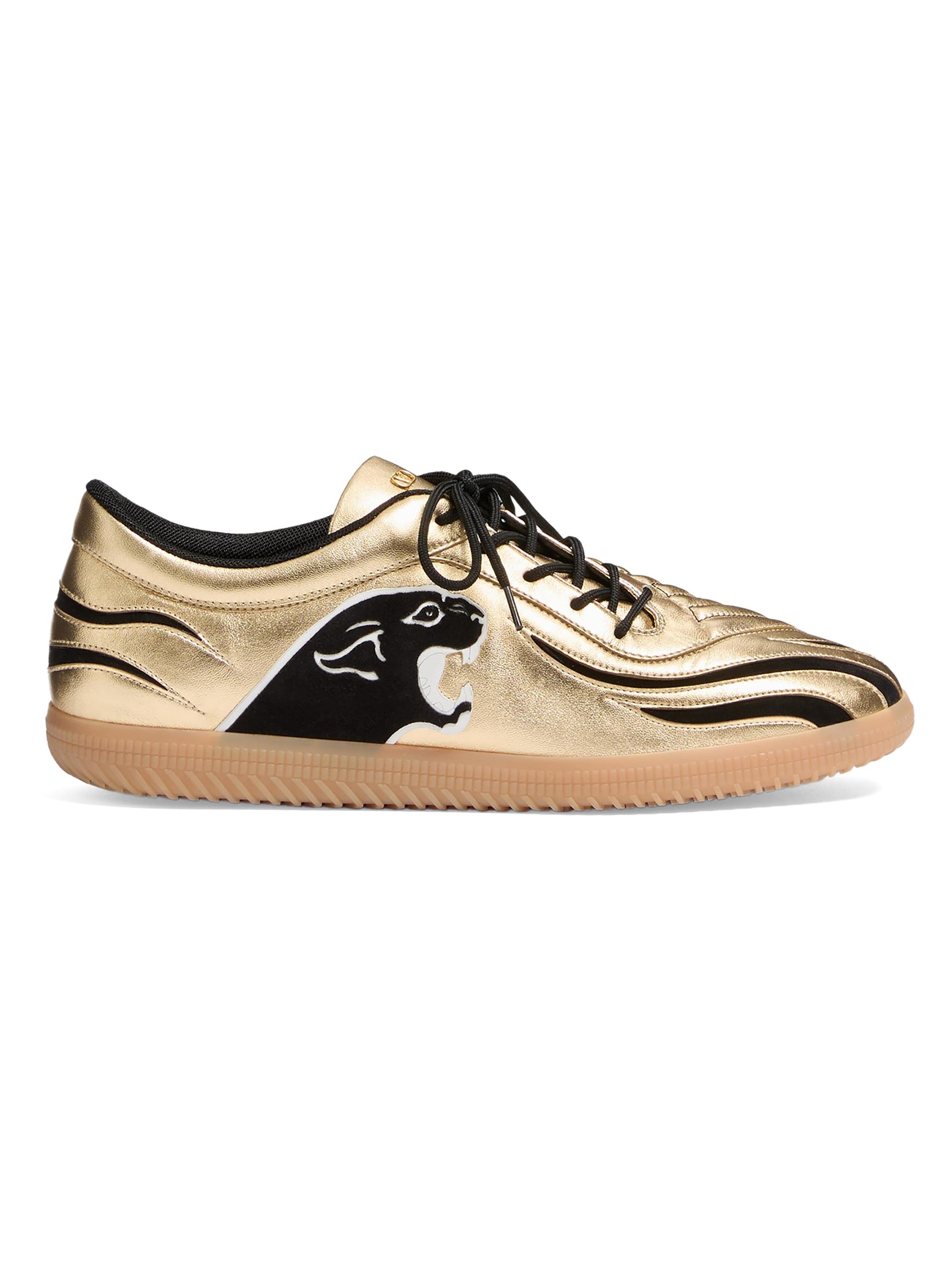 Valentino Garavani Men's Kicky Sneakers in Laminated Nappa - Antique Brass