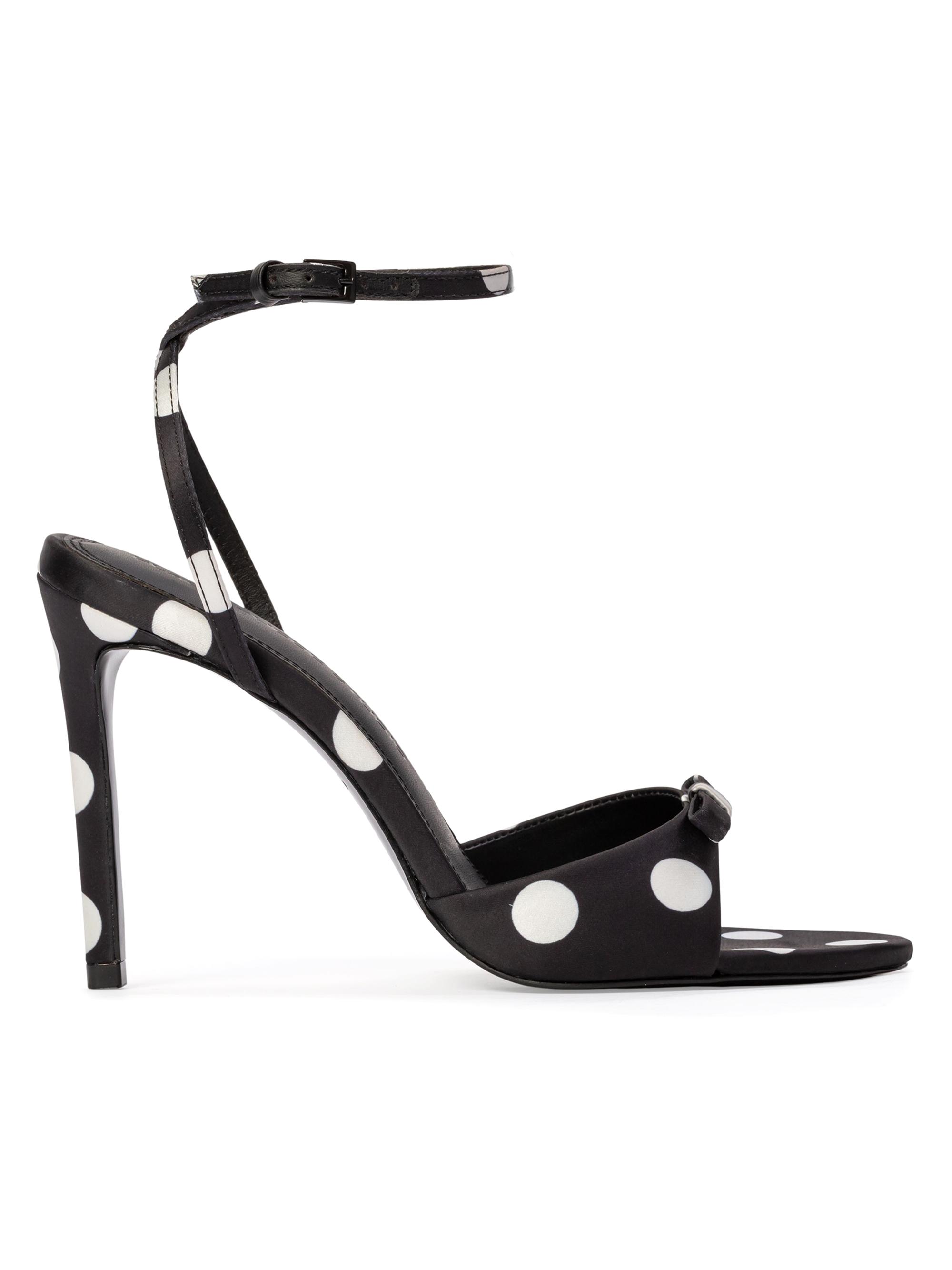 Black Suede Studio Women's Albie 100MM Polka Dot Sandals - Black Polka Dot Satin