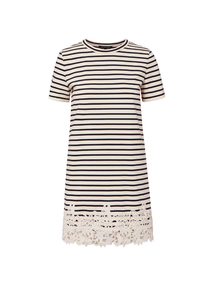 Veronica Beard Rhue Striped Cotton Lace-Hem T-Shirt Dress | Saks