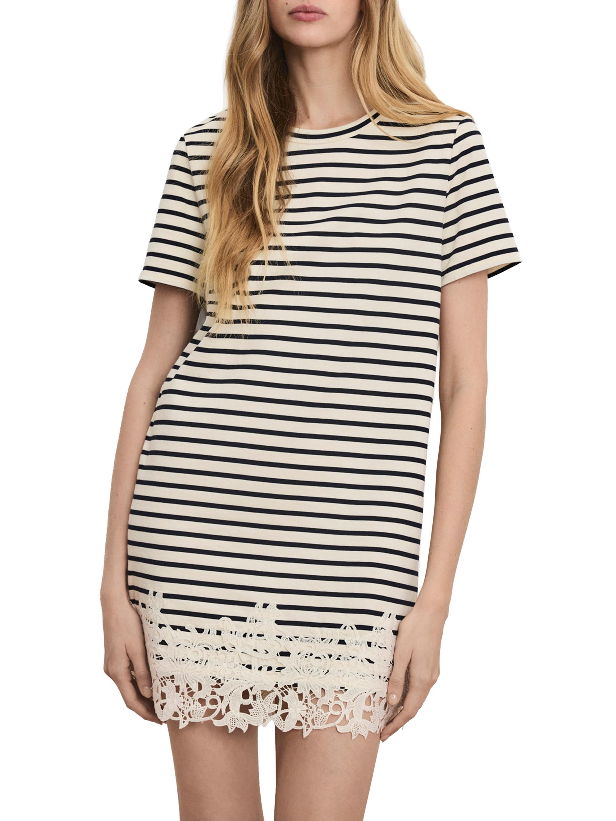 Veronica Beard Rhue Striped Cotton Lace-Hem T-Shirt Dress | Saks