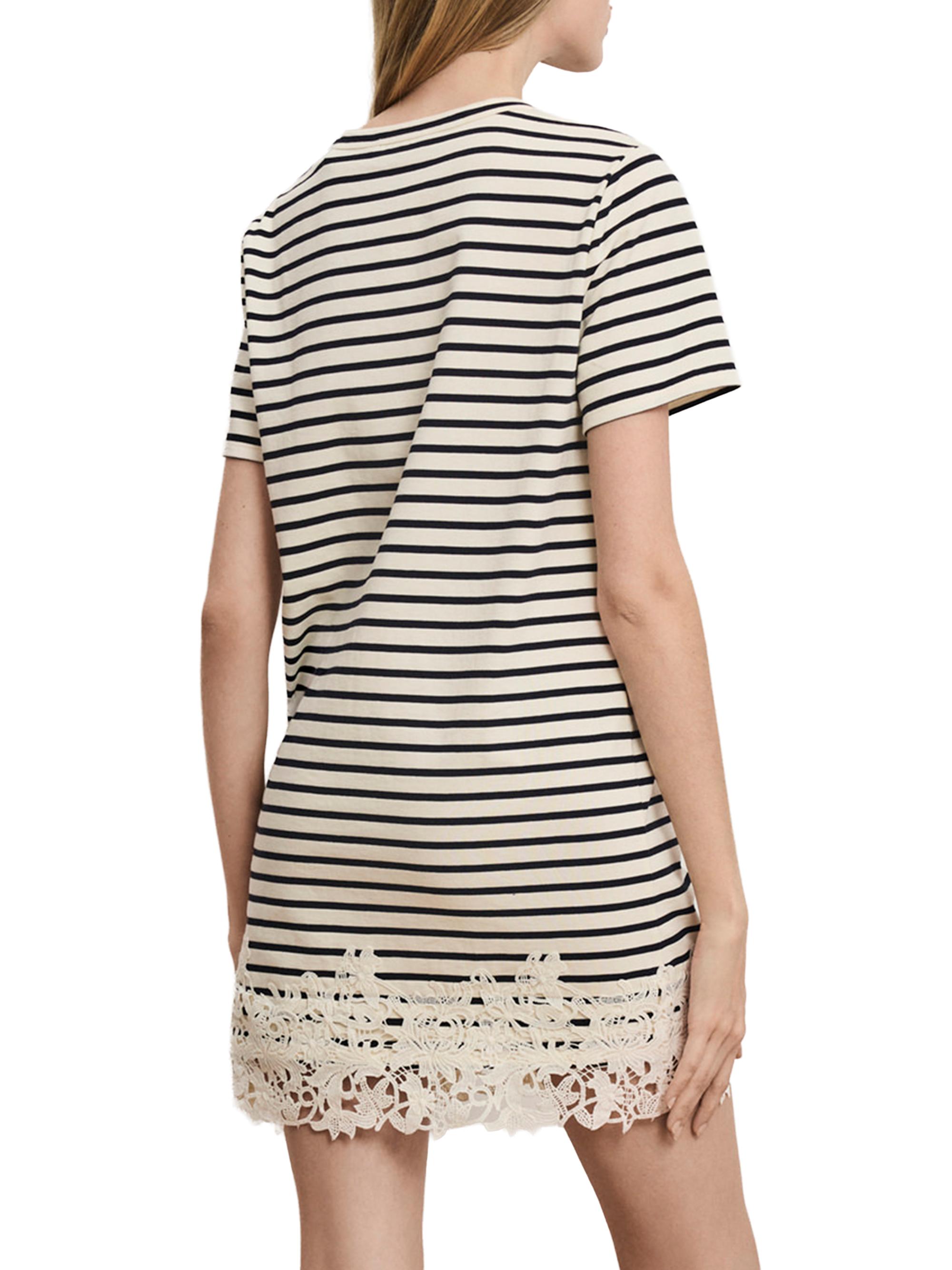 Veronica Beard Rhue Striped Cotton Lace-Hem T-Shirt Dress | Saks