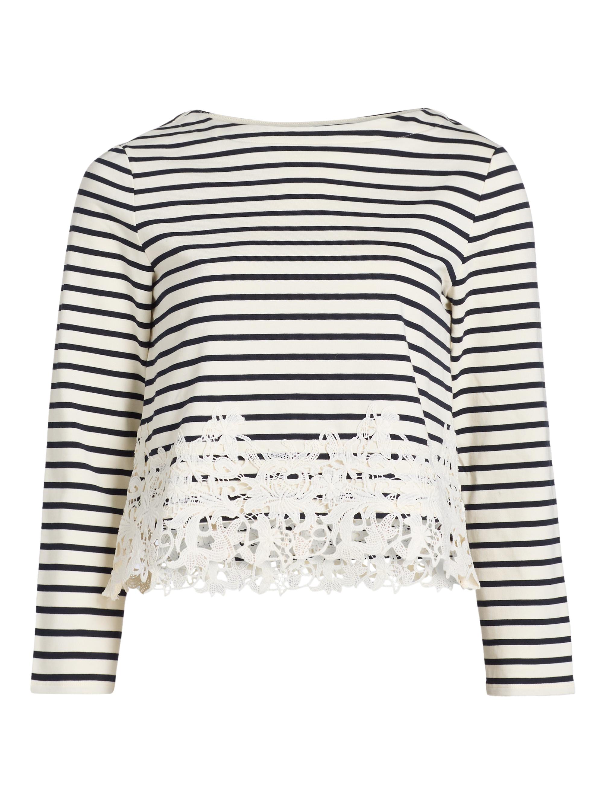 Veronica Beard Women's Hovey Striped Lace-Trim Top - Dove Navy Stripe