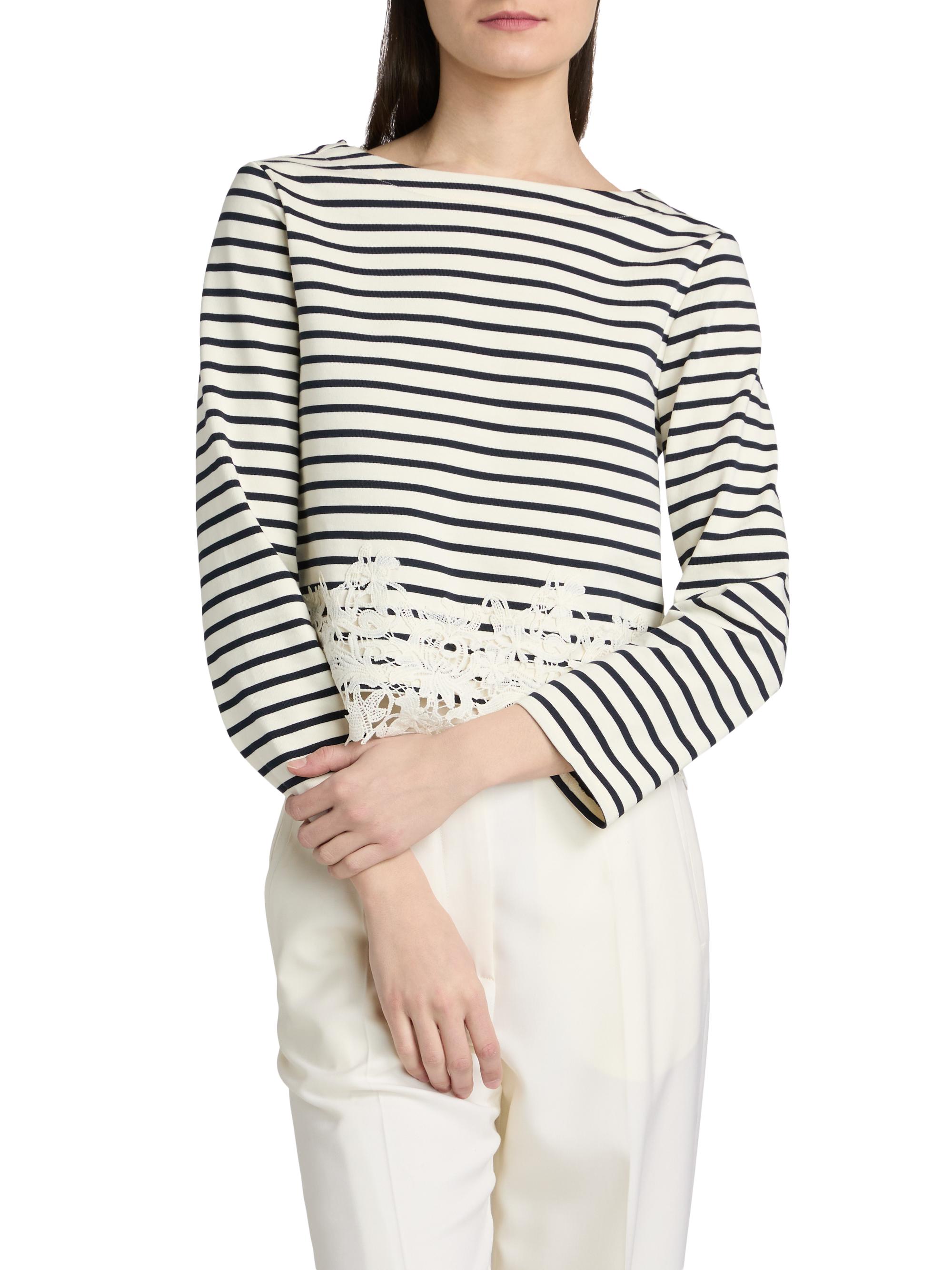 Veronica Beard Hovey Striped Lace-Trim Top | Saks Fifth Avenue
