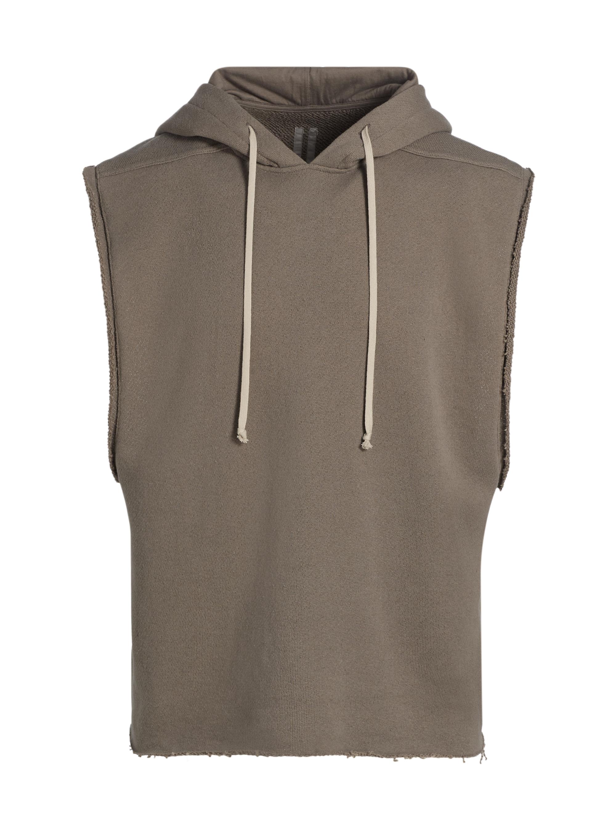 Rick Owens Men's Drawstring Sleeveless Cotton Hoodie - Dust