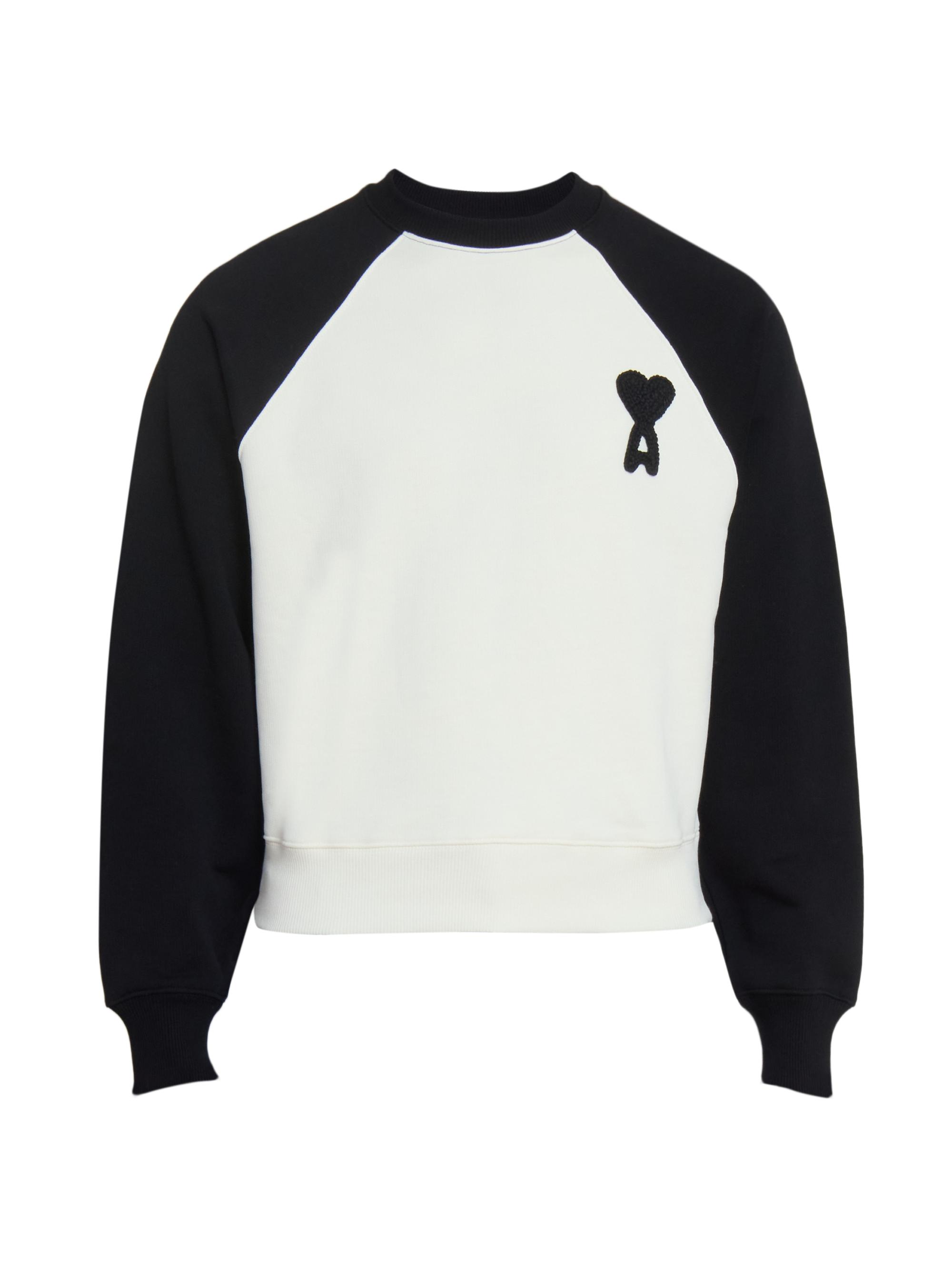 AMI Paris Men's Boxy Crochet Ami De Coeur Raglan Sweatshirt - Blanc Creme Noir