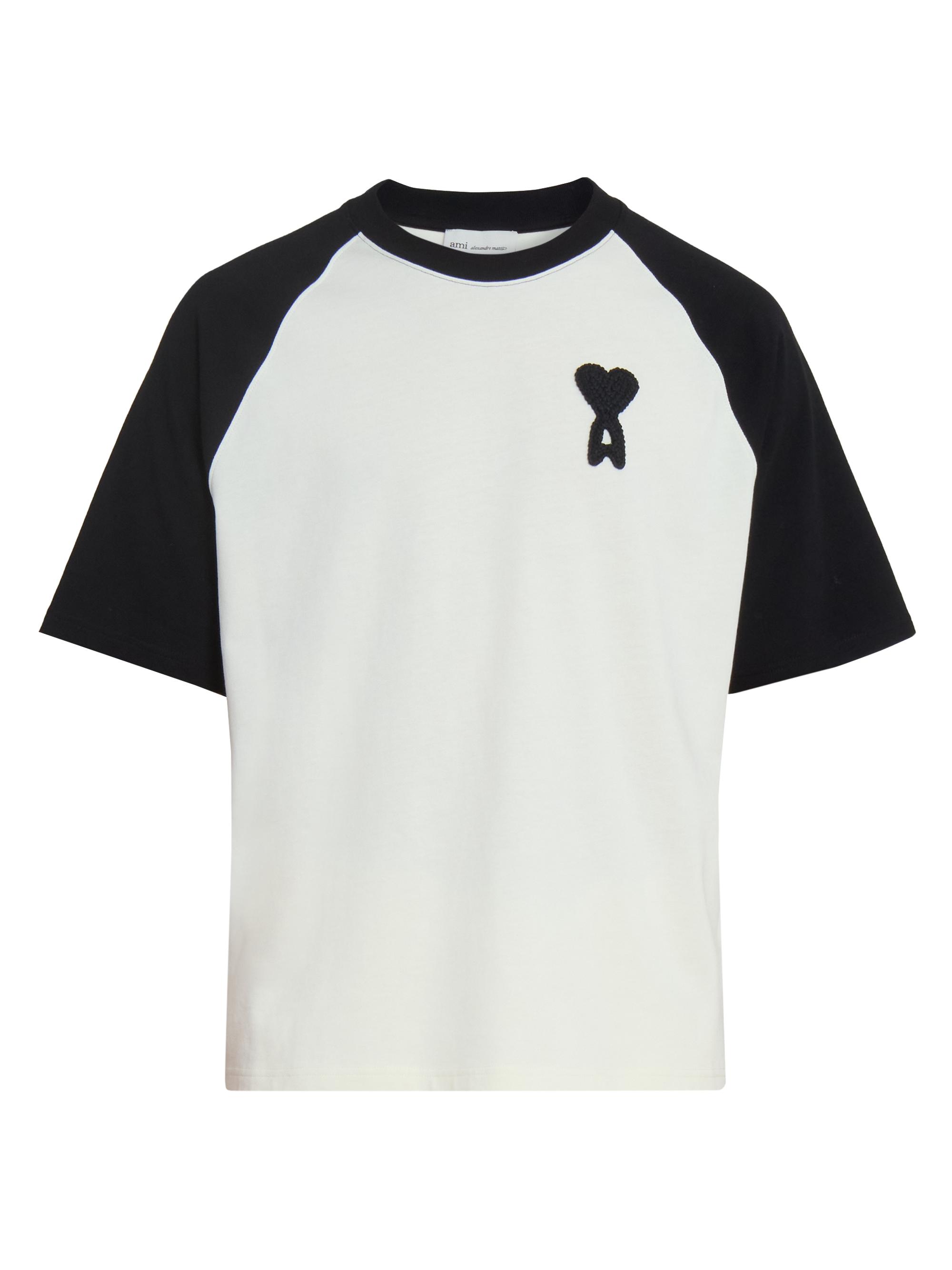 AMI Paris Men's Boxy Crochet Ami De Coeur Raglan T-Shirt - Blanc Creme Noir