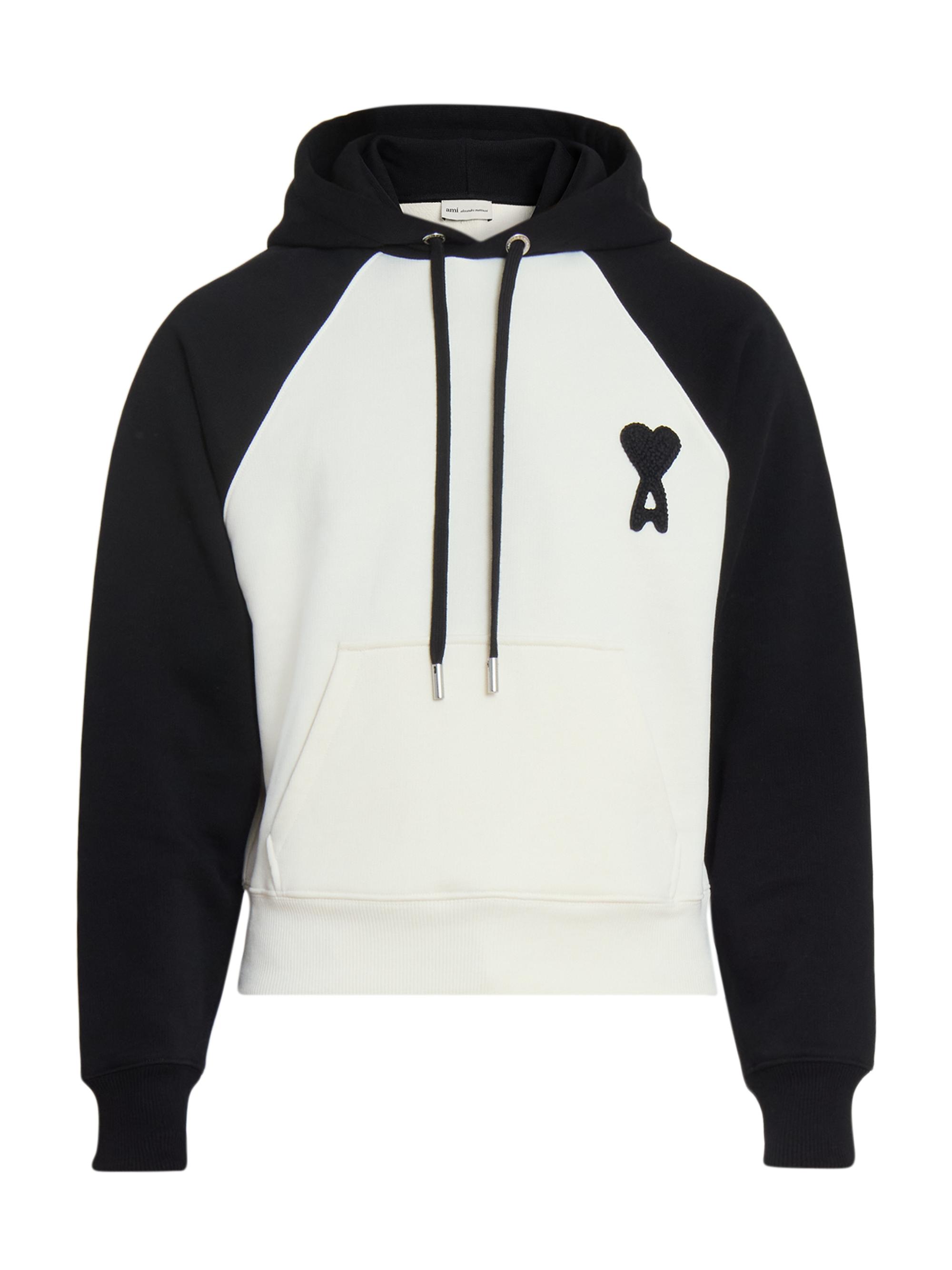 AMI Paris Men's Boxy Crochet Ami De Coeur Raglan Hoodie - Blanc Creme Noir