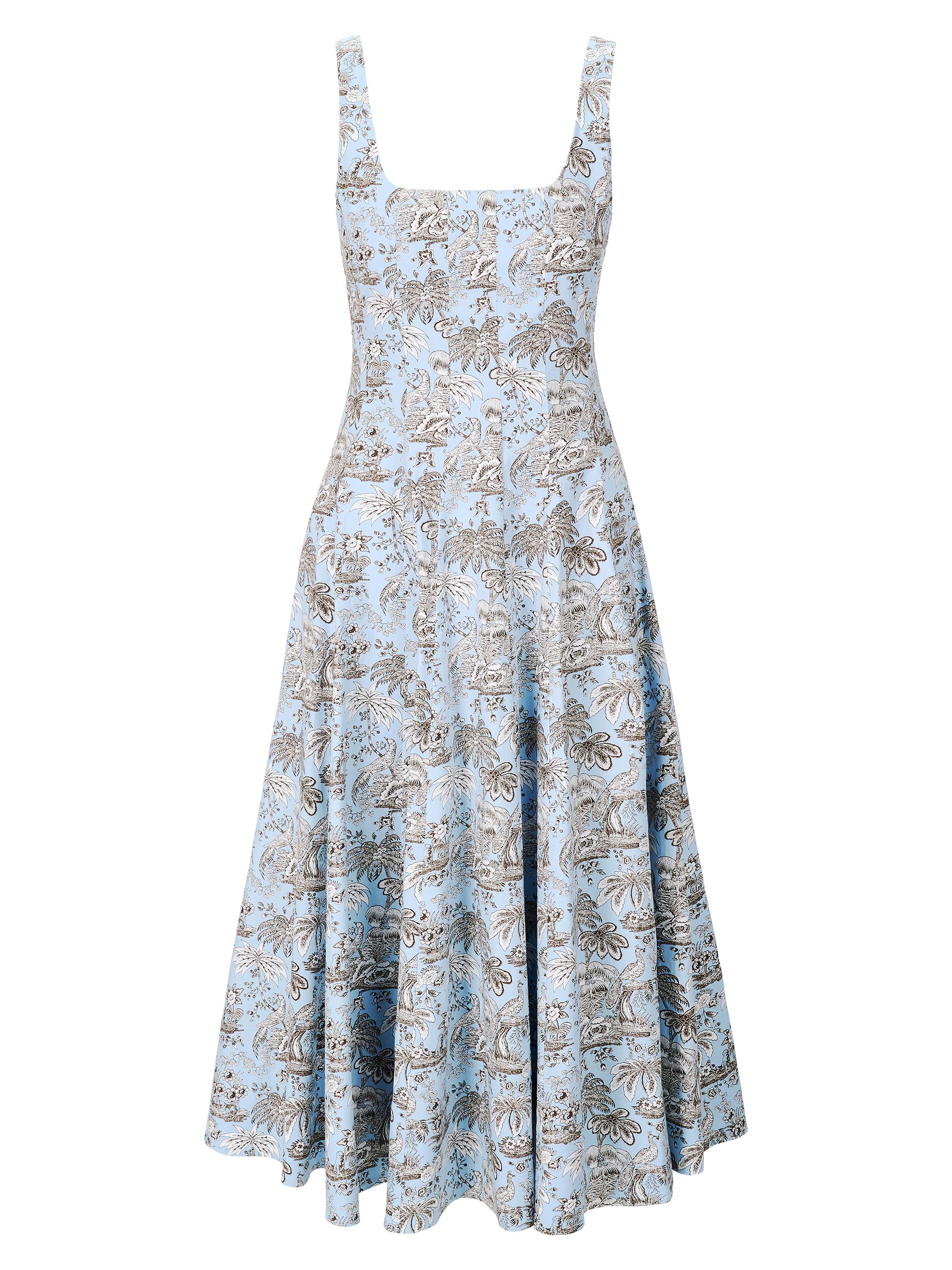 Wells Toile Print Stretch Cotton Midi-Dress