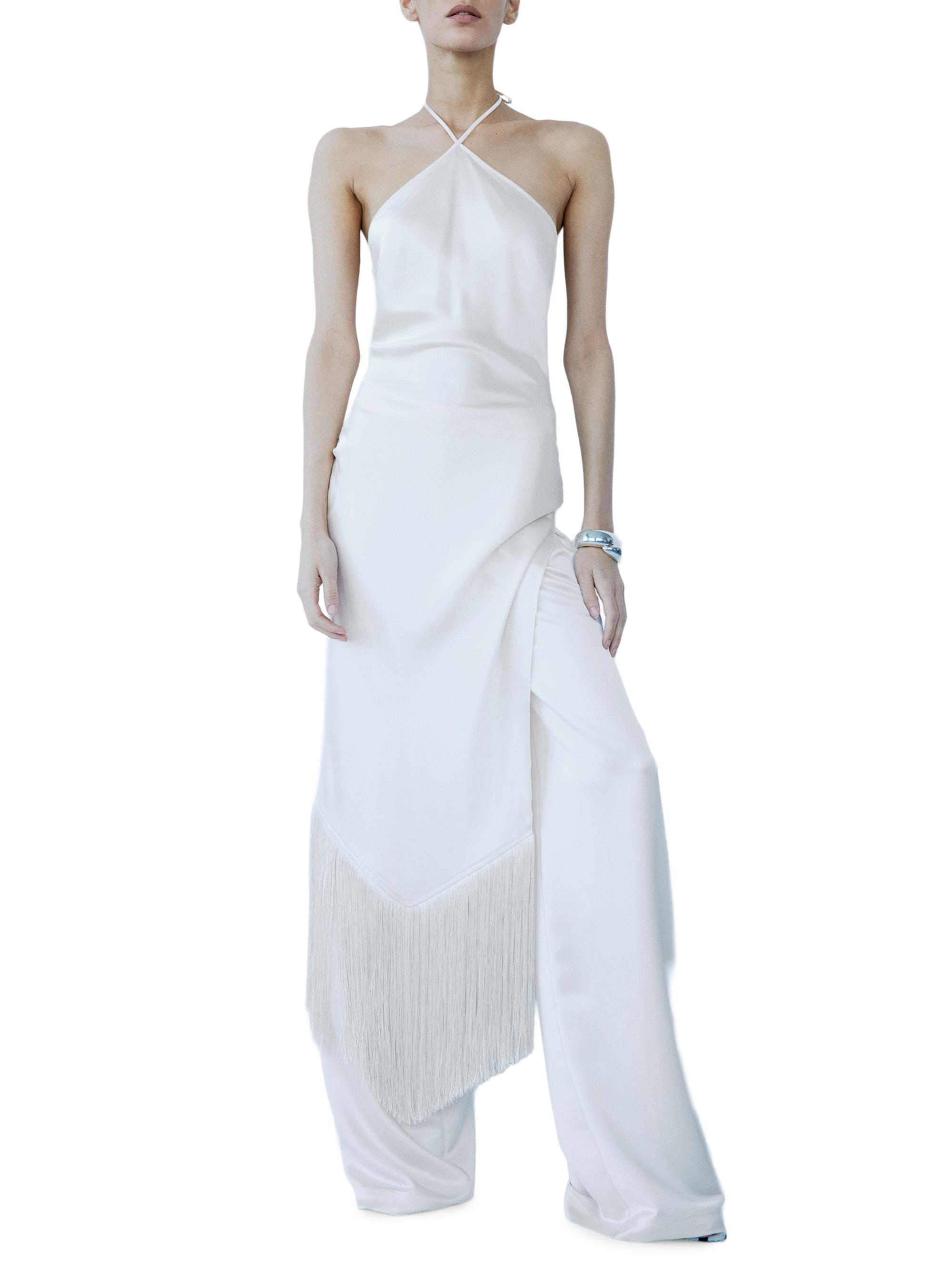 The New Arrivals Ilkyaz Ozel Women's Blanca Satin Fringe-Trim Midi-Dress - Crema