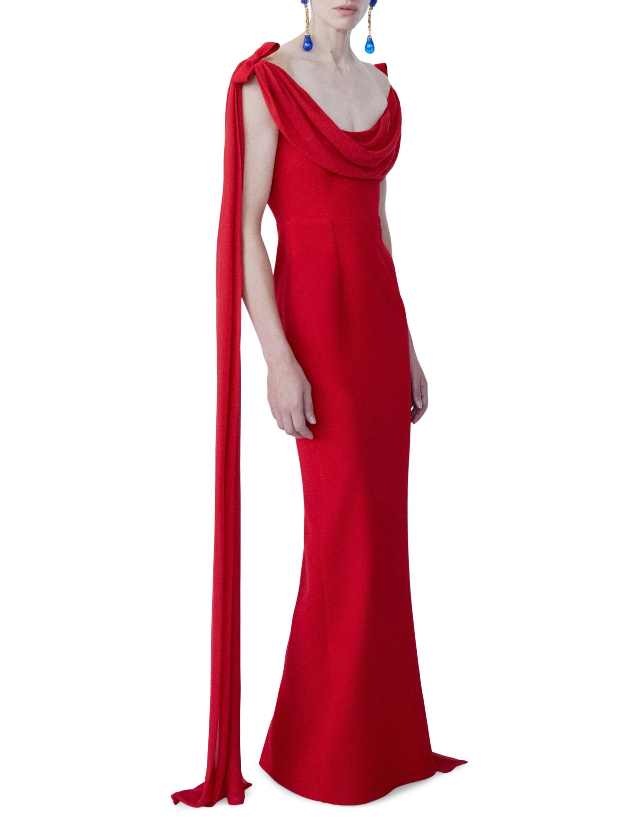 The New Arrivals Ilkyaz Ozel Women's Morticia Crepe Drape Bow Gown - Pedro Red