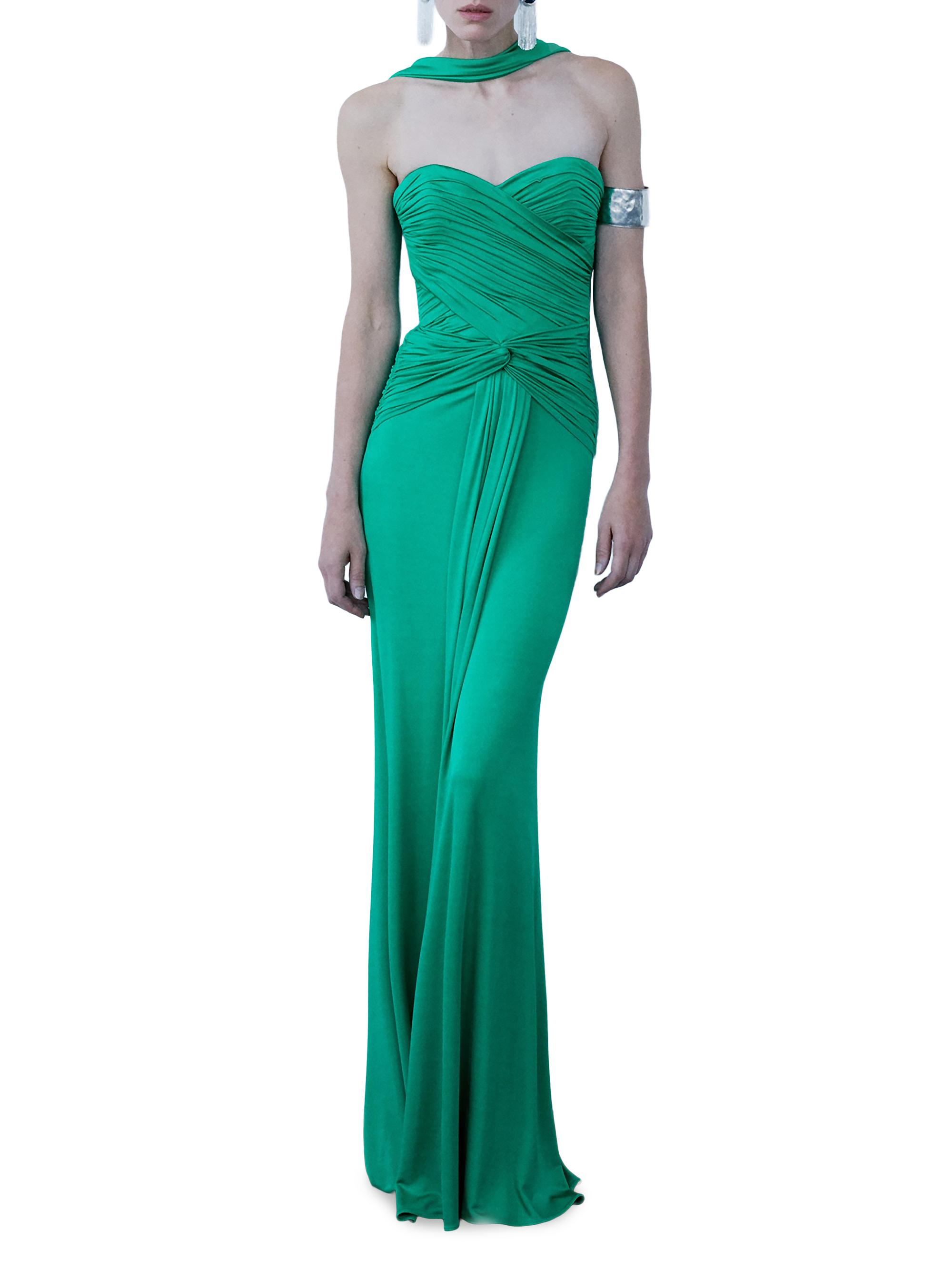 The New Arrivals Ilkyaz Ozel Women's Amanda Sculpted Jersey Column Gown - Malachite