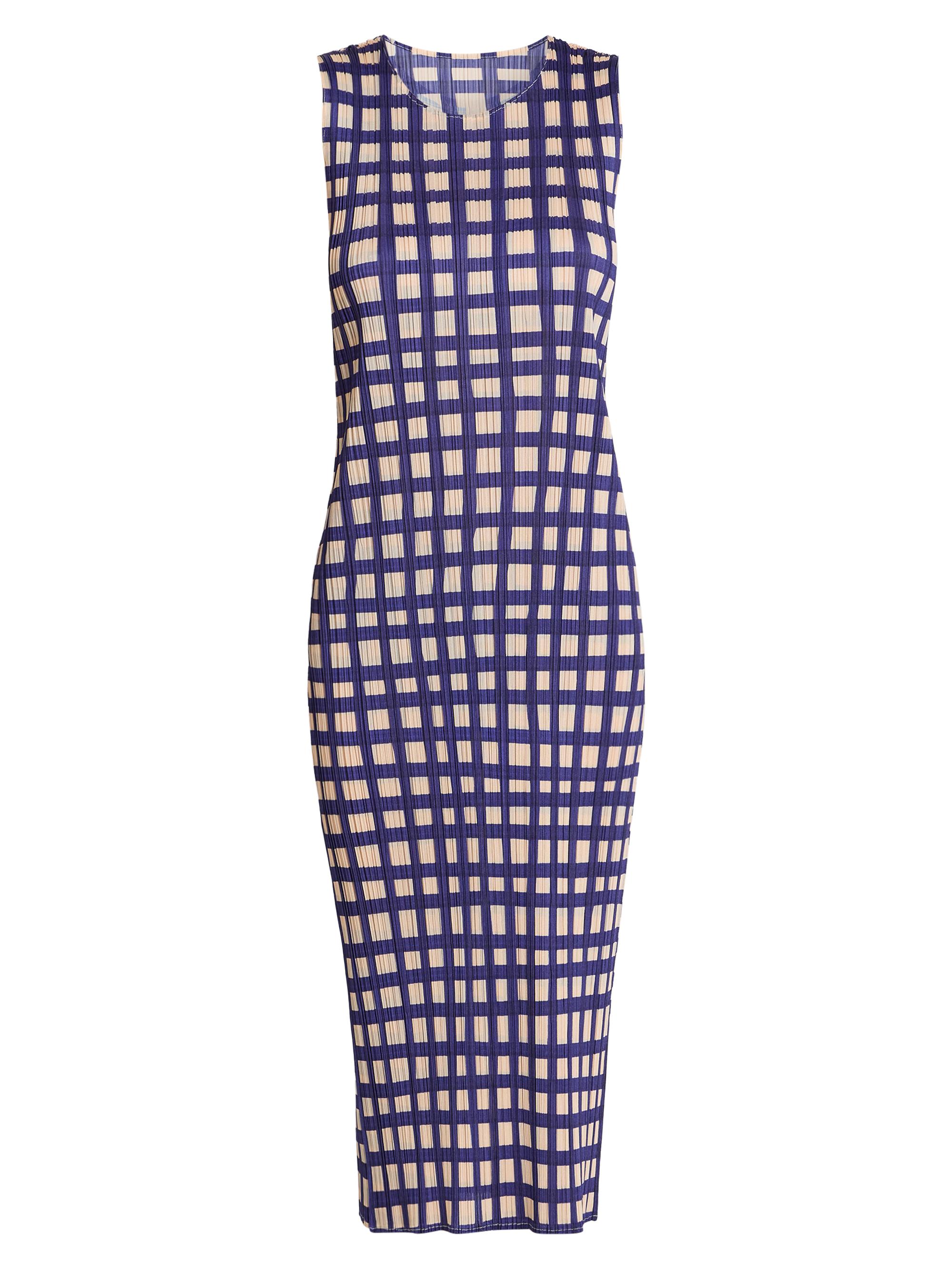 Pleats Please Issey Miyake Women's Basket Printed Plissé Midi-Dress - Navy