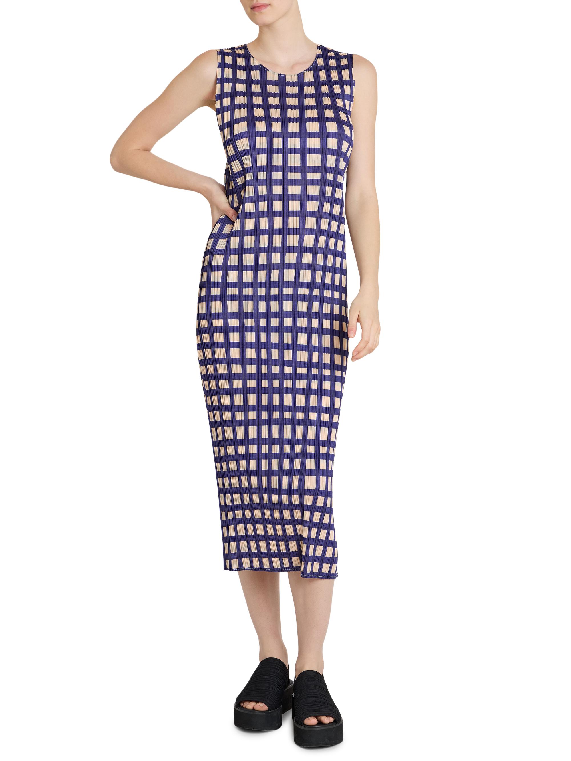 Pleats Please Issey Miyake Women's Basket Printed Plissé Midi-Dress - Navy | Thumbnail 3