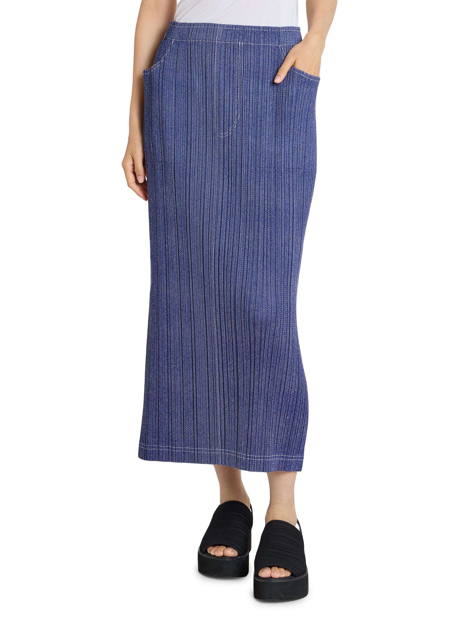 Pleats Please Issey Miyake Women's Denim-Look Plissé Midi-Skirt - Navy | Thumbnail 3