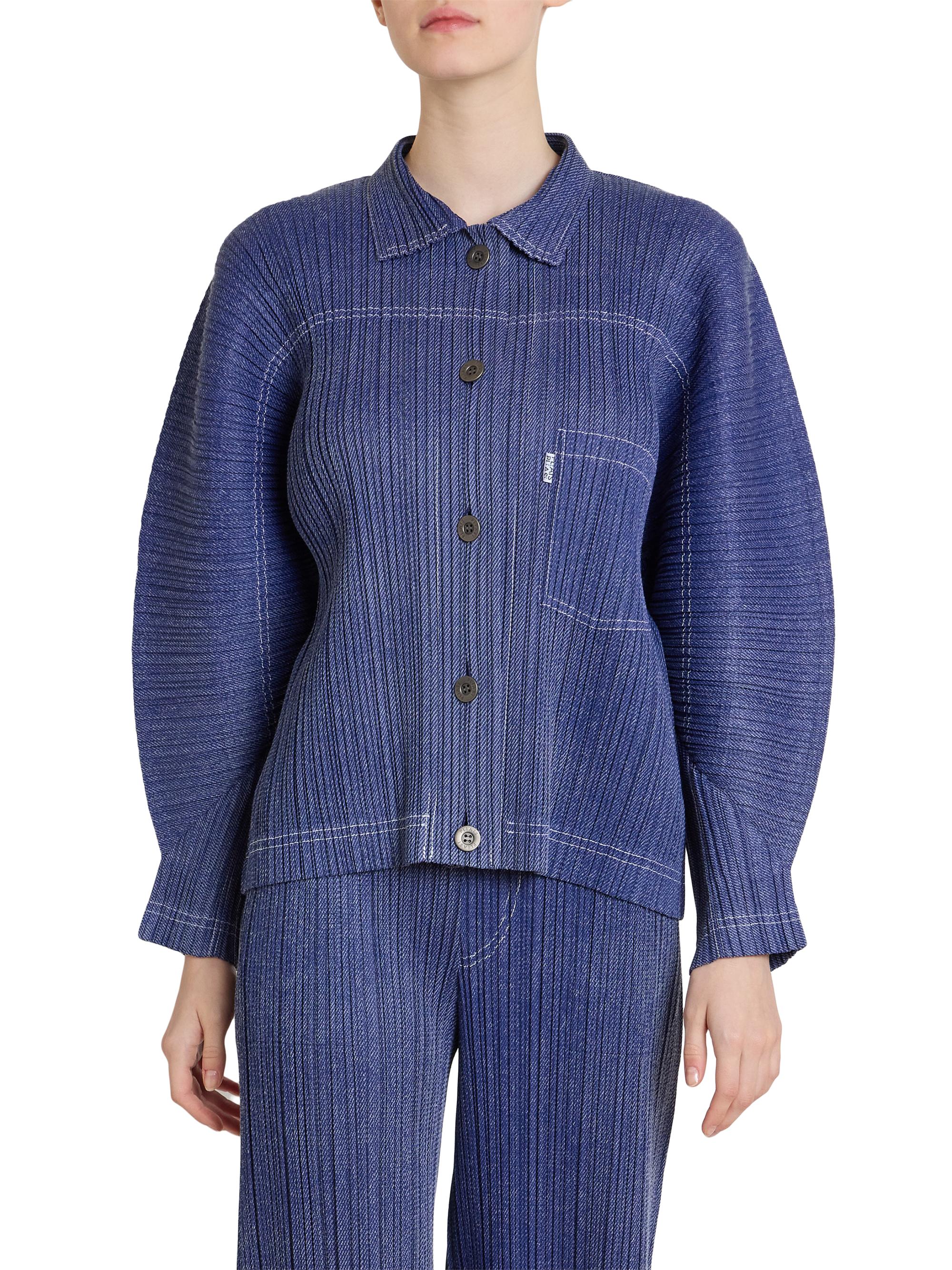 Pleats Please Issey Miyake Women's Denim-Look Plissé Jacket - Navy | Thumbnail 3