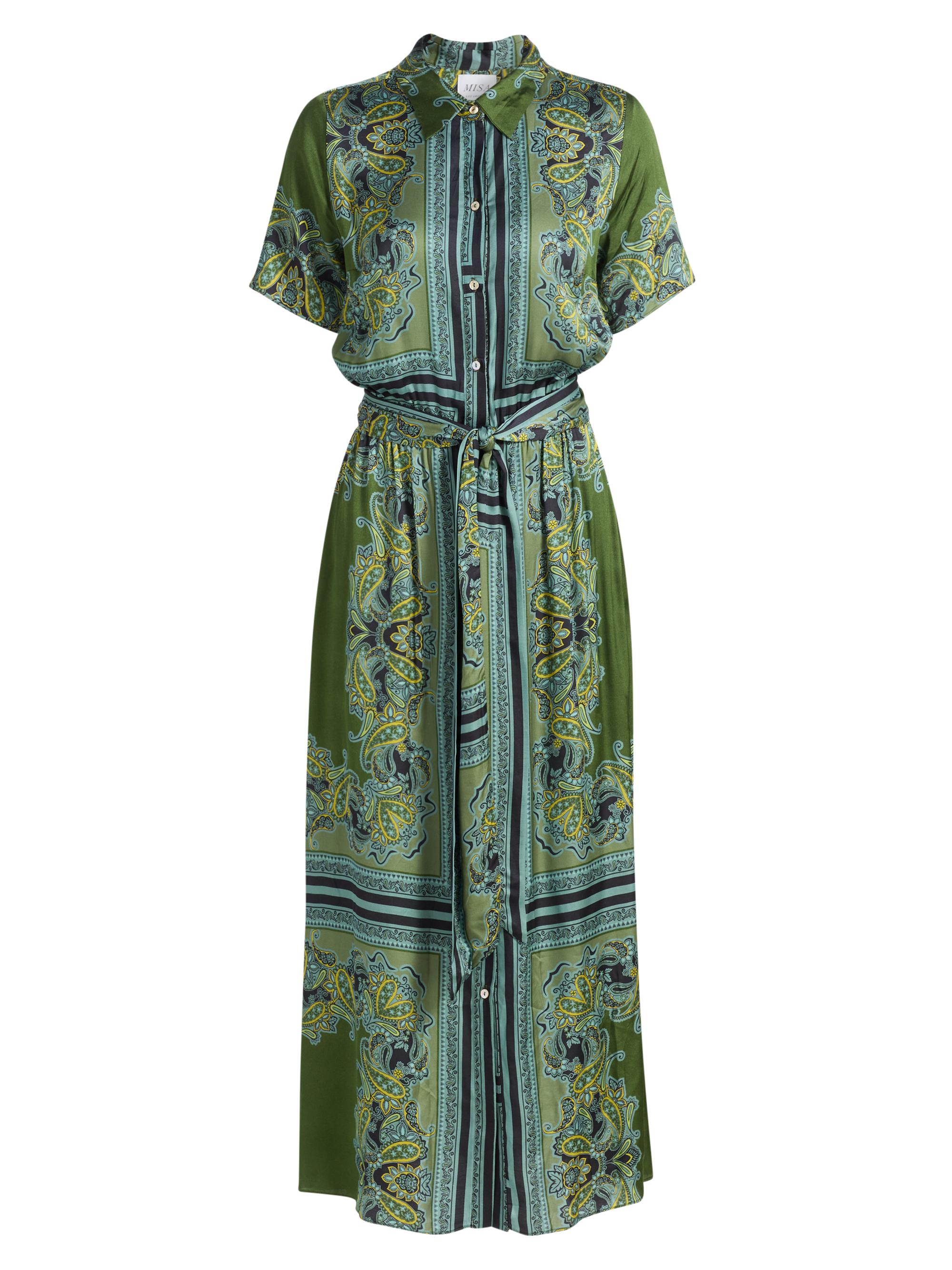 Misa Los Angeles Women's Esmeralda Paisley Satin Midi-Shirtdress - Moss Scarf