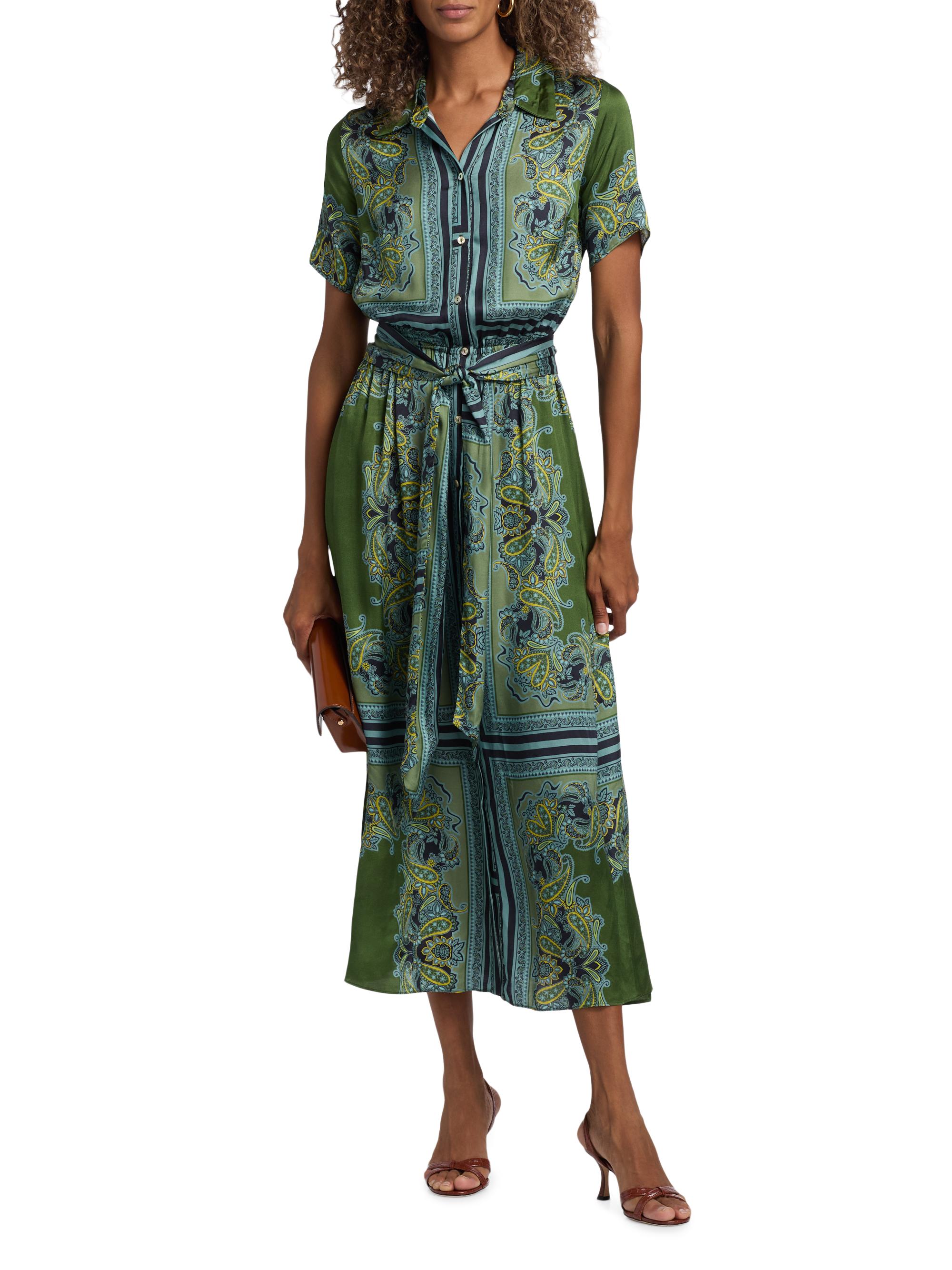 Misa Los Angeles Esmeralda Paisley Satin Midi-Shirtdress | Saks