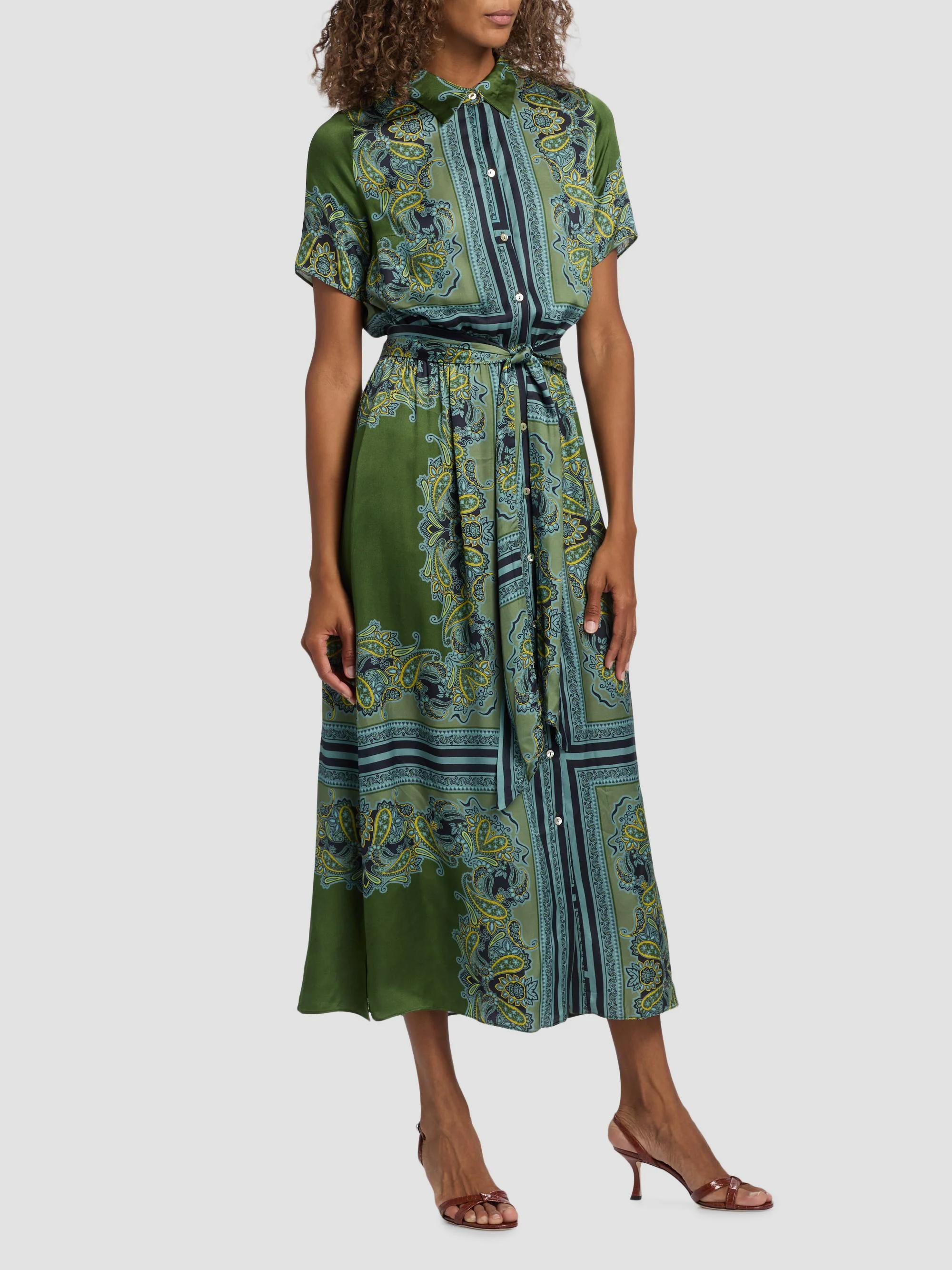 MISA Los Angeles Esmeralda Paisley Satin Midi-Shirtdress | Saks