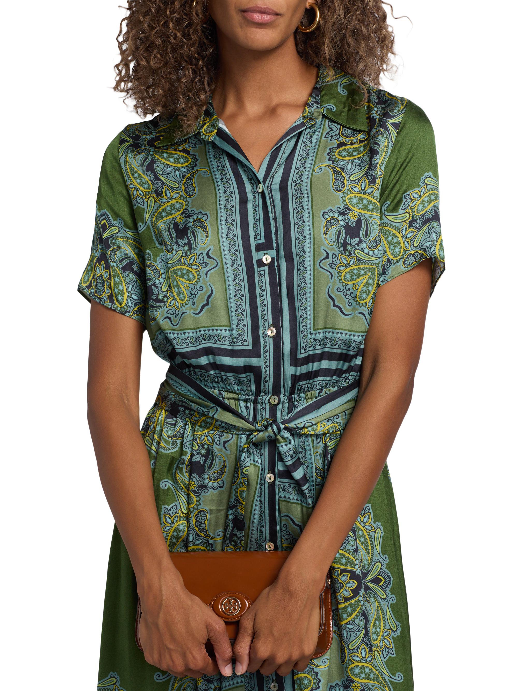 Misa Los Angeles Esmeralda Paisley Satin Midi-Shirtdress | Saks