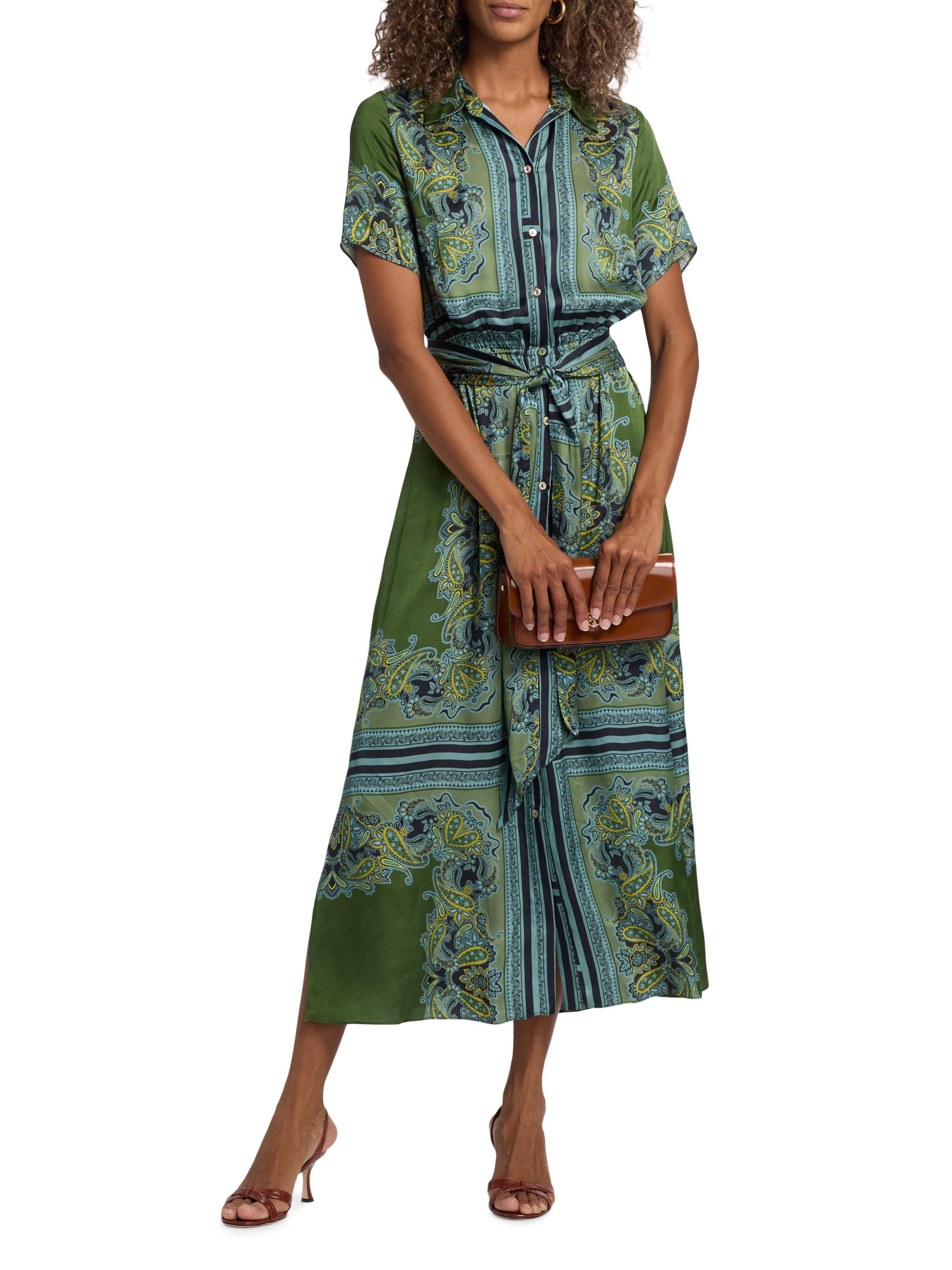 Misa Los Angeles Esmeralda Paisley Satin Midi-Shirtdress | Saks