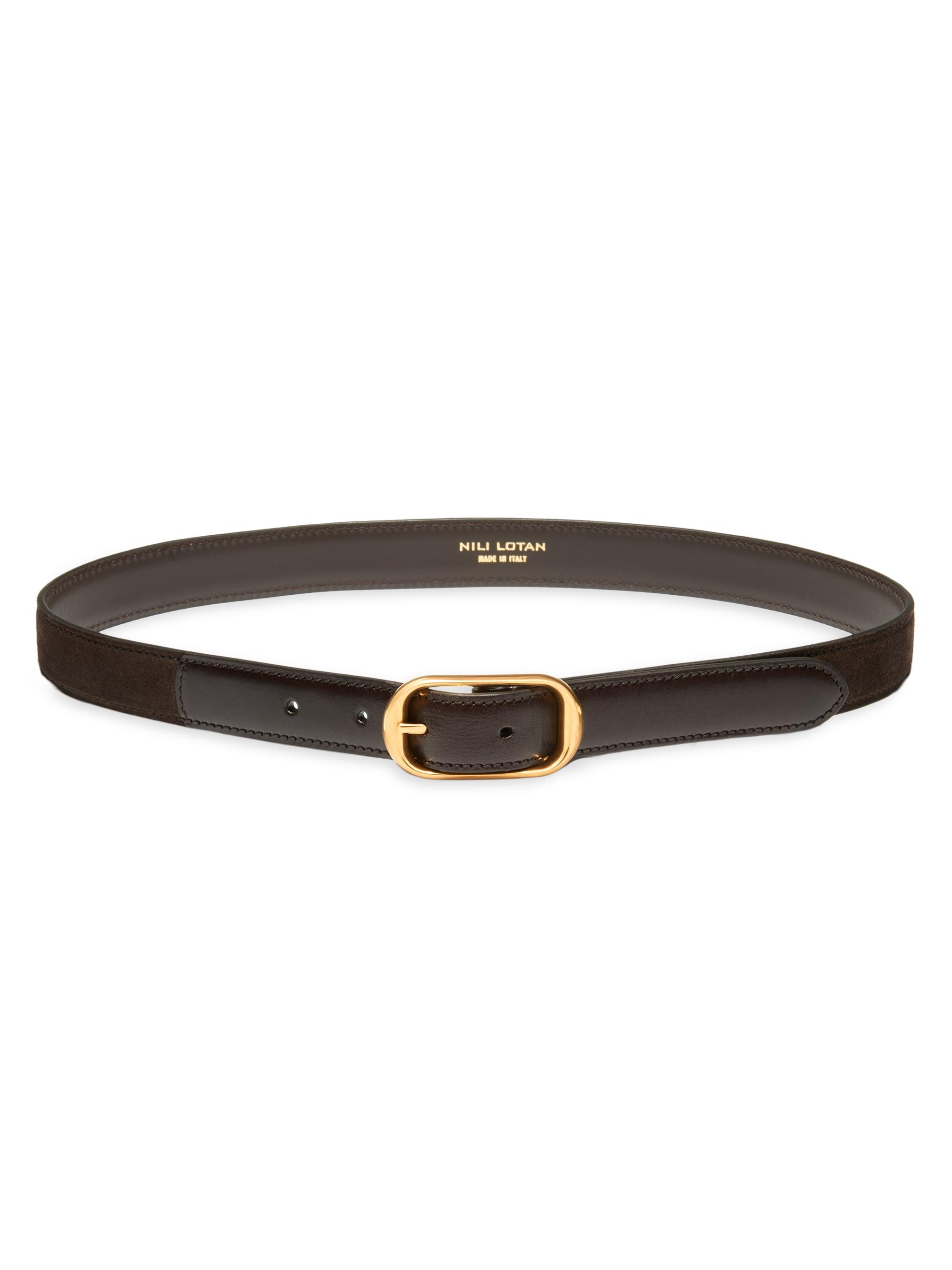 Nili Lotan Women's Reine Leather & Suede Belt - Espresso Brass