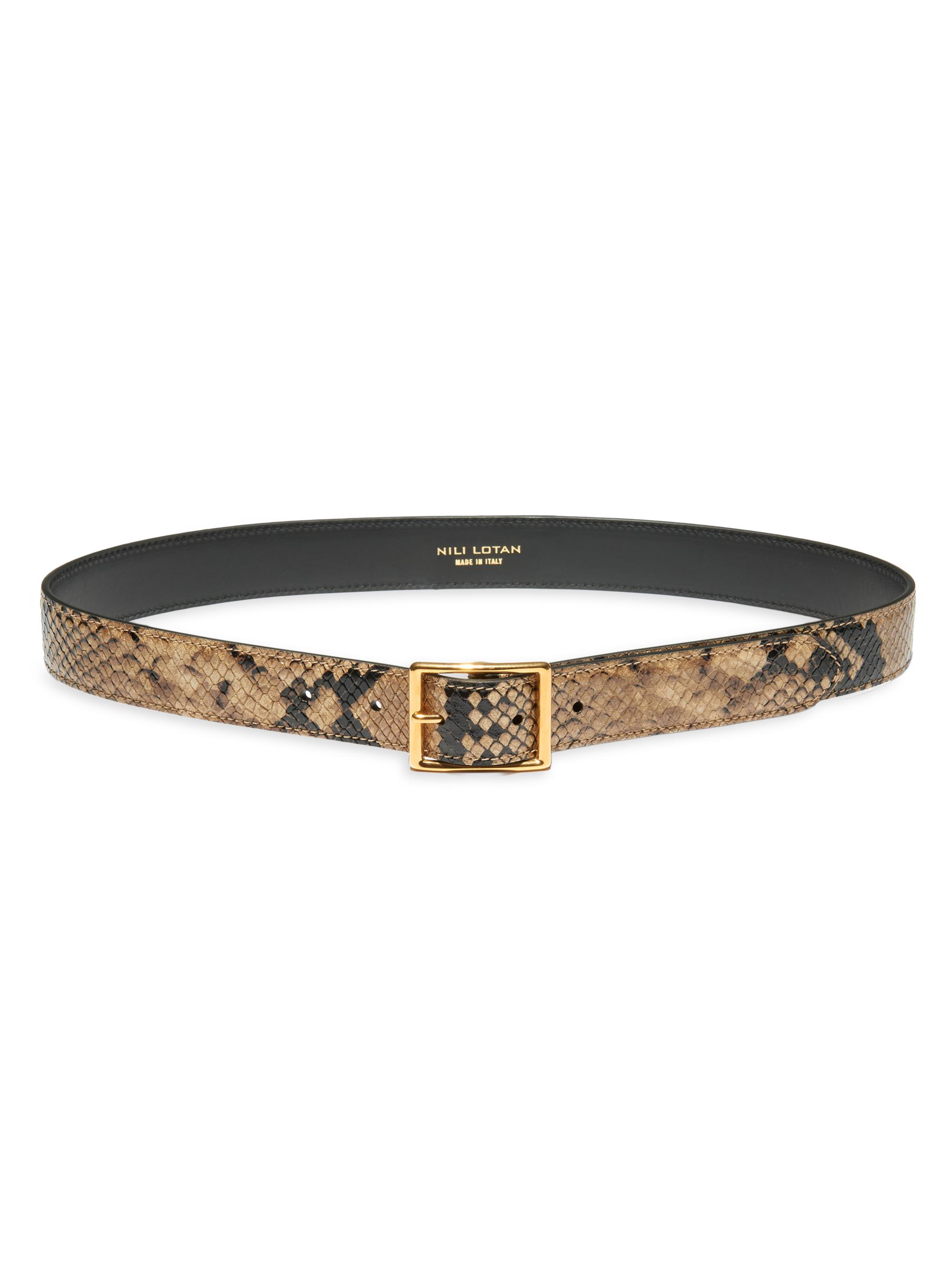 Nili Lotan Women's Gabriele Snake-Embossed Leather Belt - Taupe Gold