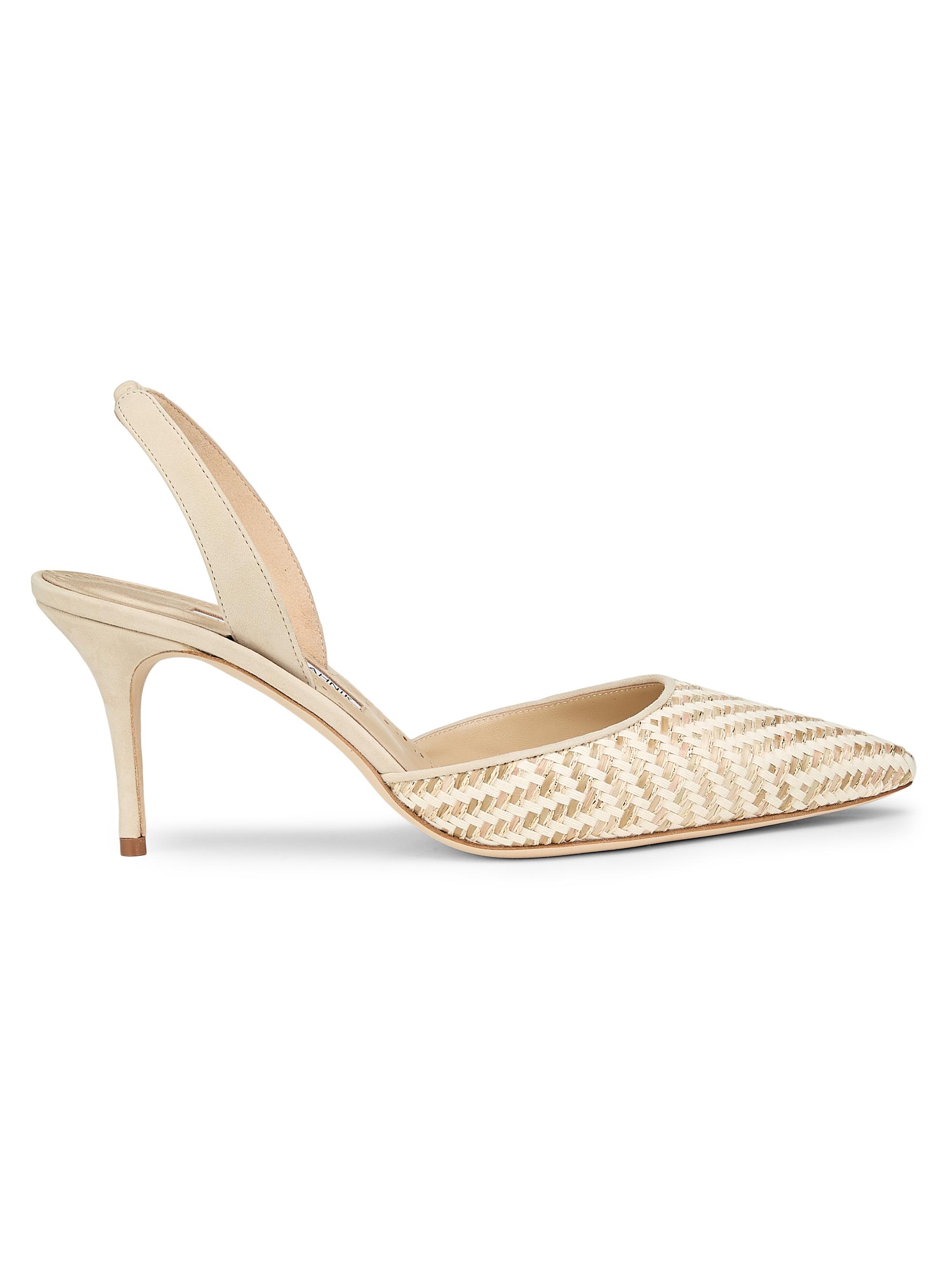 Manolo Blahnik Women's 70MM Raffia Stiletto Slingback Pumps - Off White