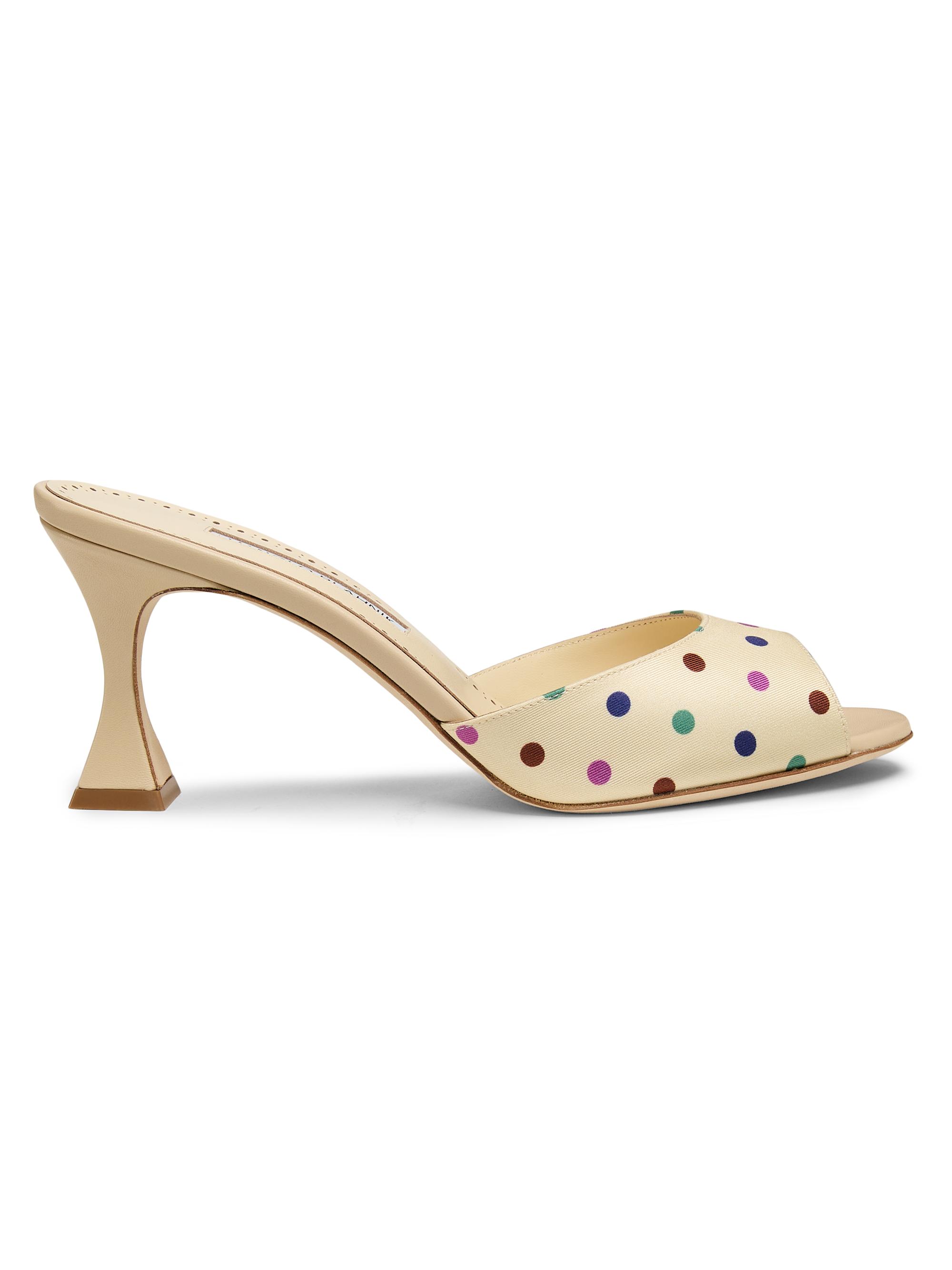 Manolo Blahnik Women's Jadaron 70MM Polka Dot Silk Sandals - Cream Multi