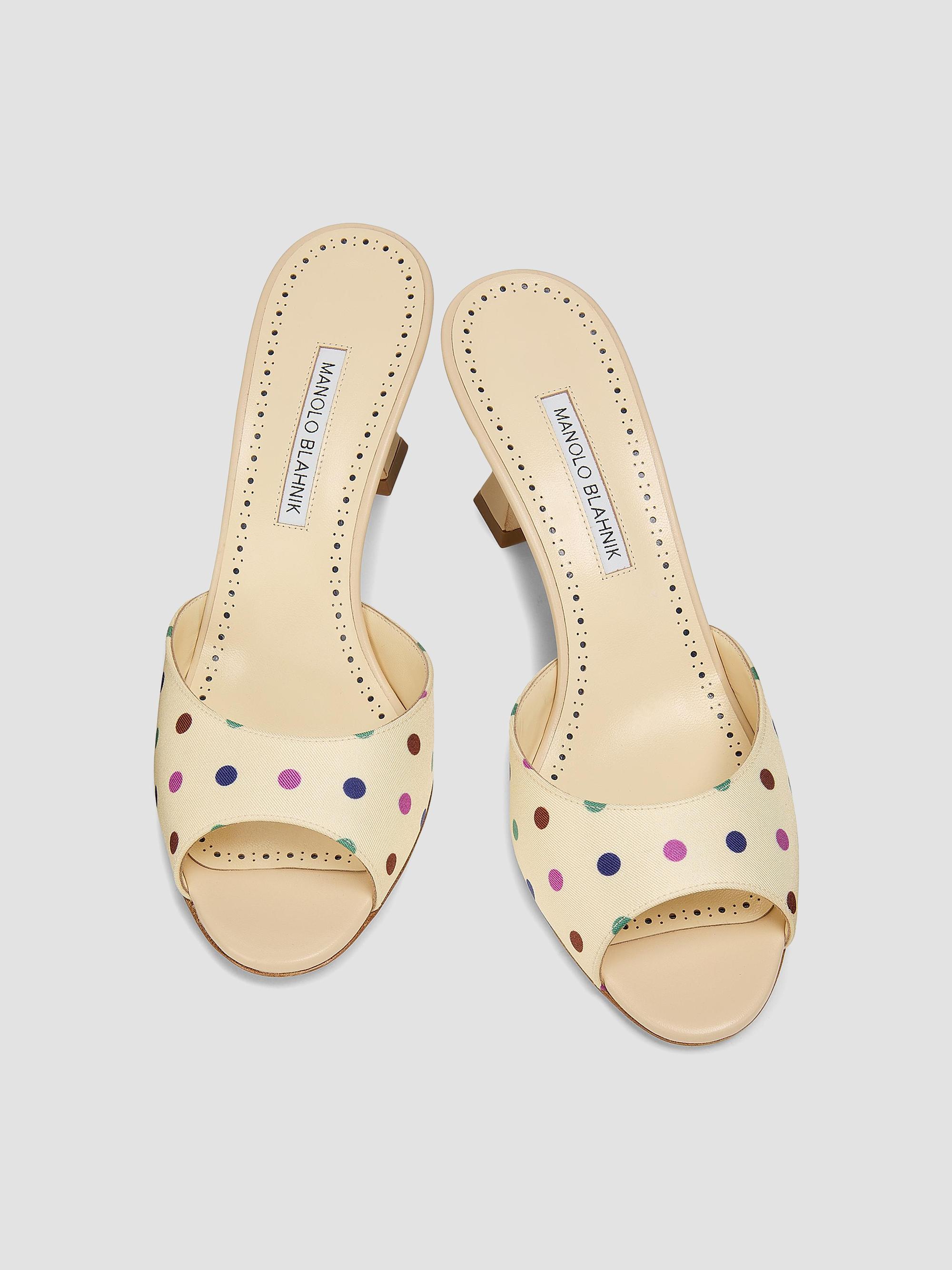 Manolo Blahnik ドット柄 パンプス 38 Manolo Blahnik Jadaron 70MM Polka Dot Silk Sandals | Saks Fifth Avenue