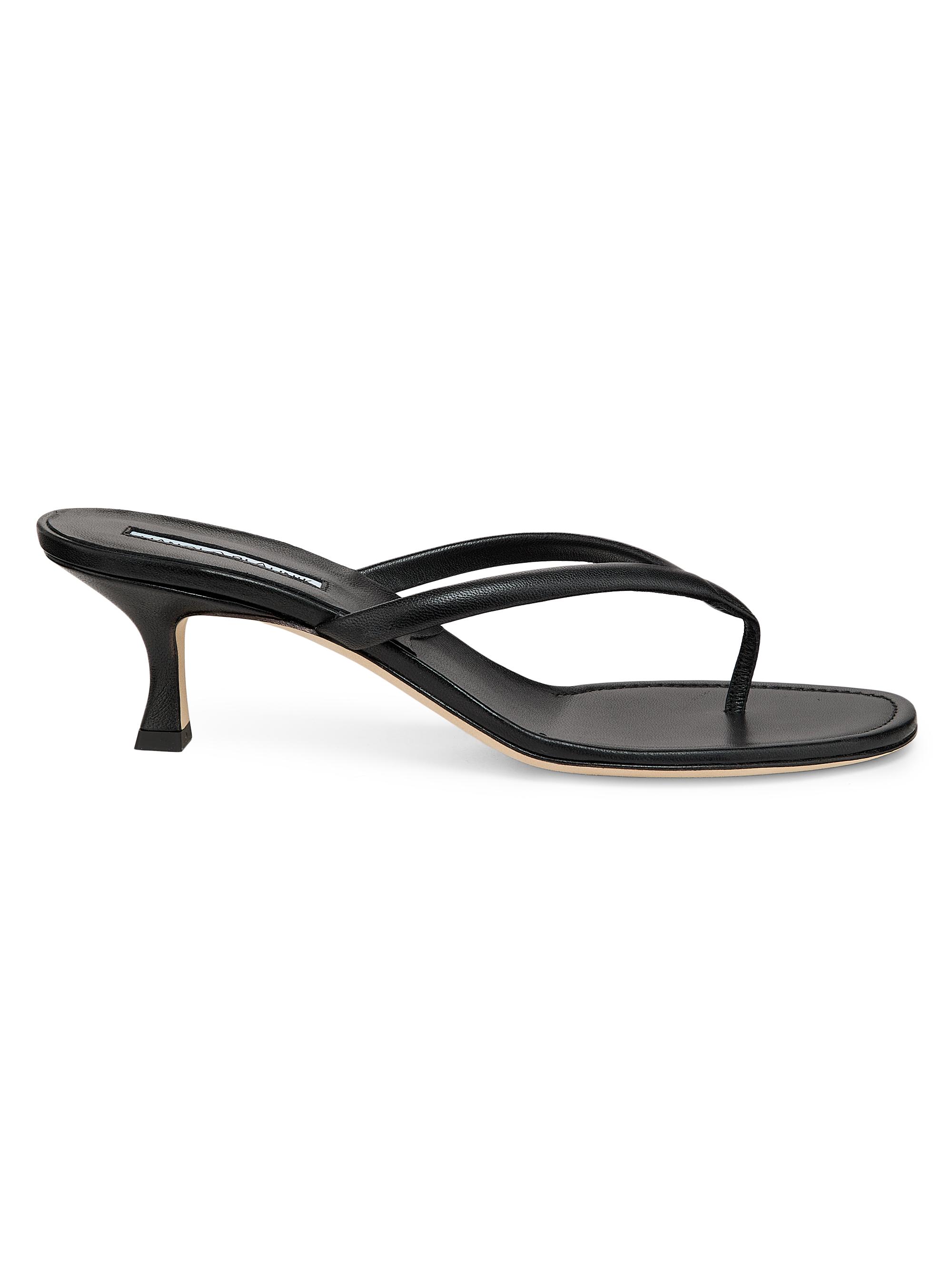 Manolo Blahnik Women's Paterno 50MM Leather Thong Sandals - Black