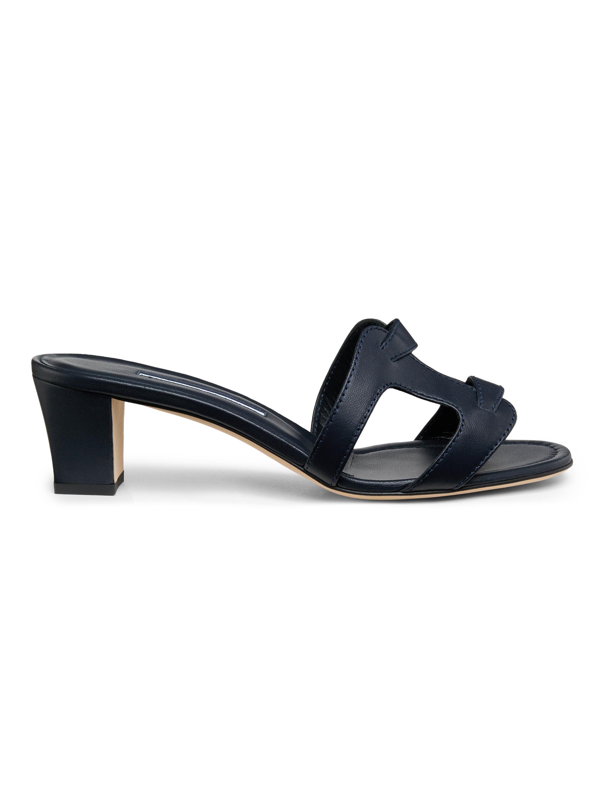 Manolo Blahnik Women's Grellanu 50MM Leather Block-Heel Sandals - Navy