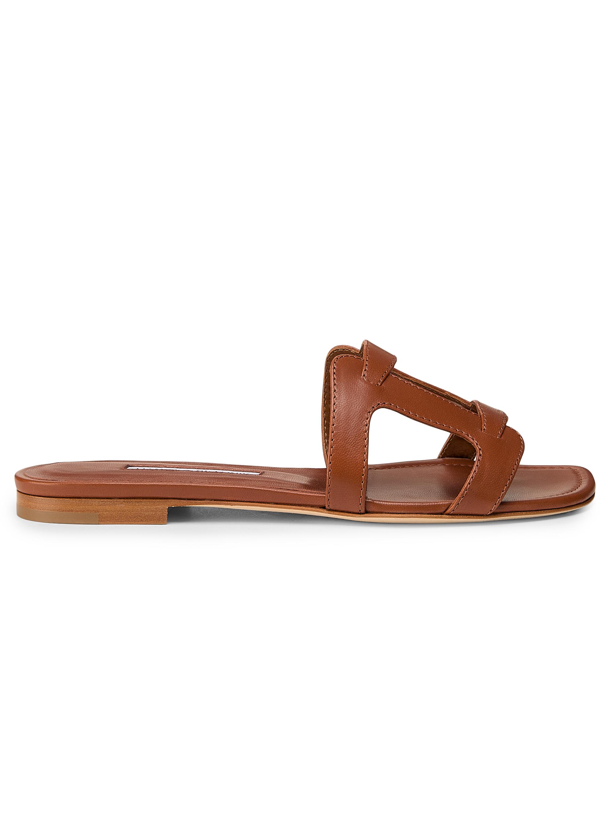 Manolo Blahnik Women's Grellanuflat Leather Sandals - Brown